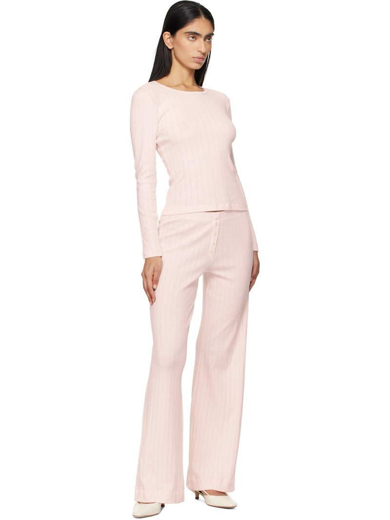 LESET Pink Pointelle Slim Fit Long Sleeve T-shirt outlook