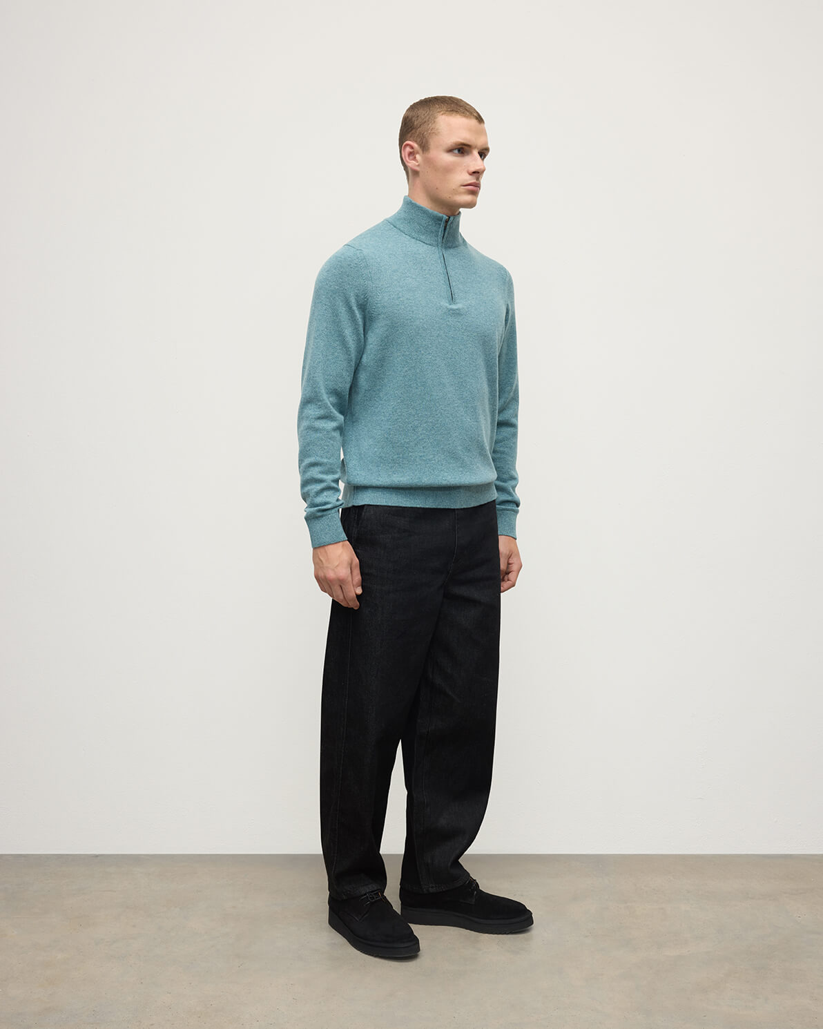 Classic Cashmere Green Zip Neck Jumper - 3