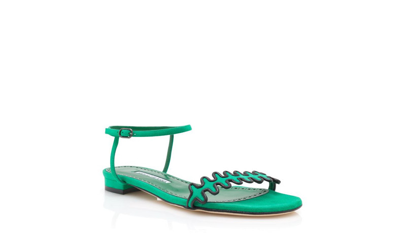 Green Suede Ankle Strap Flat Sandals 3