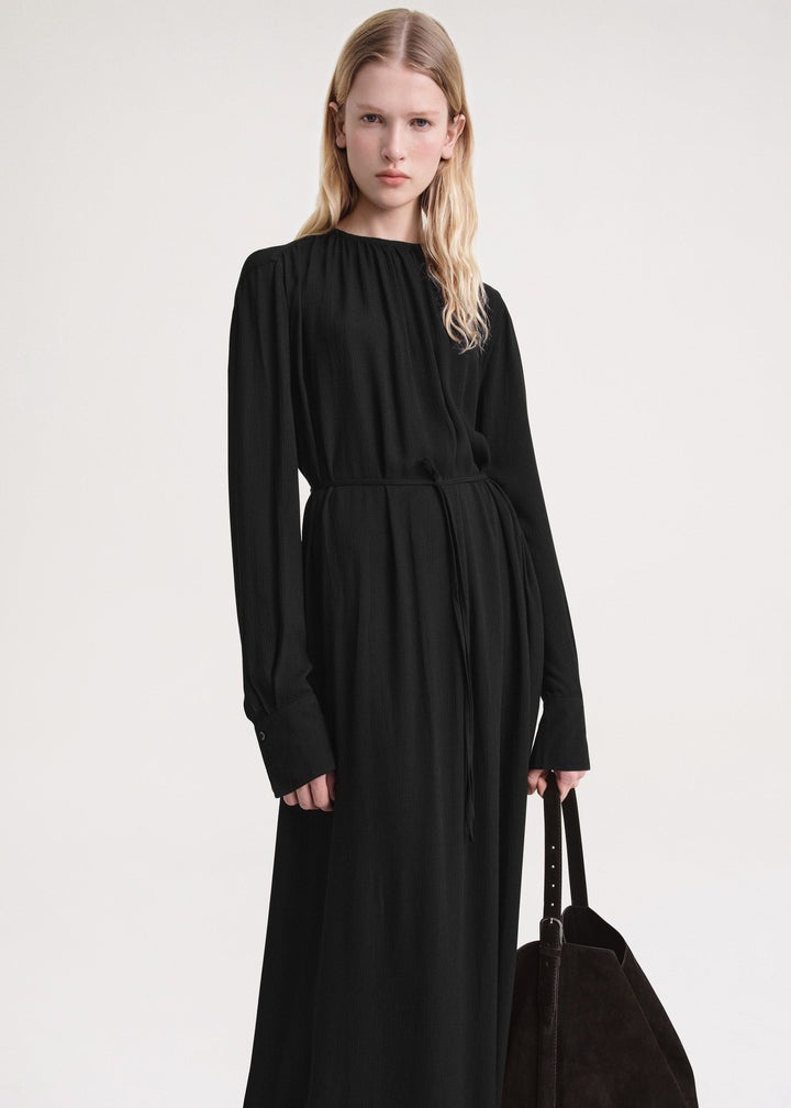 Gathered-neck crepe dress black - 5