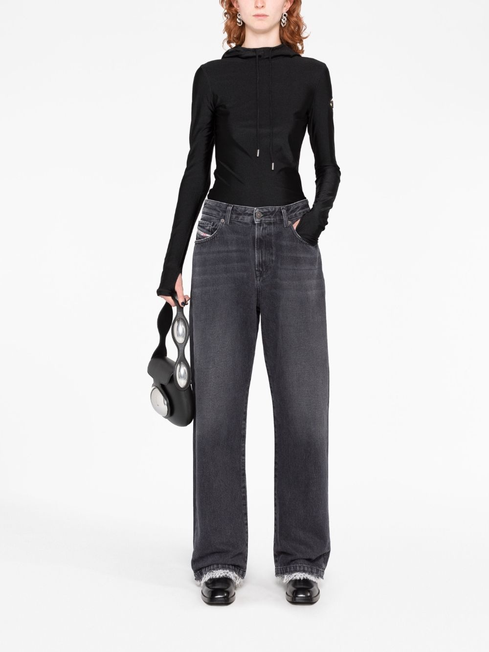 wide-leg lace-trim jeans - 2