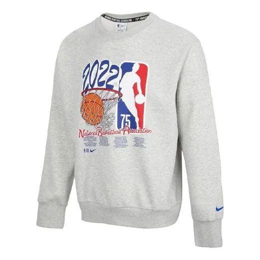 Nike NBA Eam 31 Courtside Logo Printing Fleece Stay Warm Knit Pullover Round Neck Gray DH9183-050 - 1