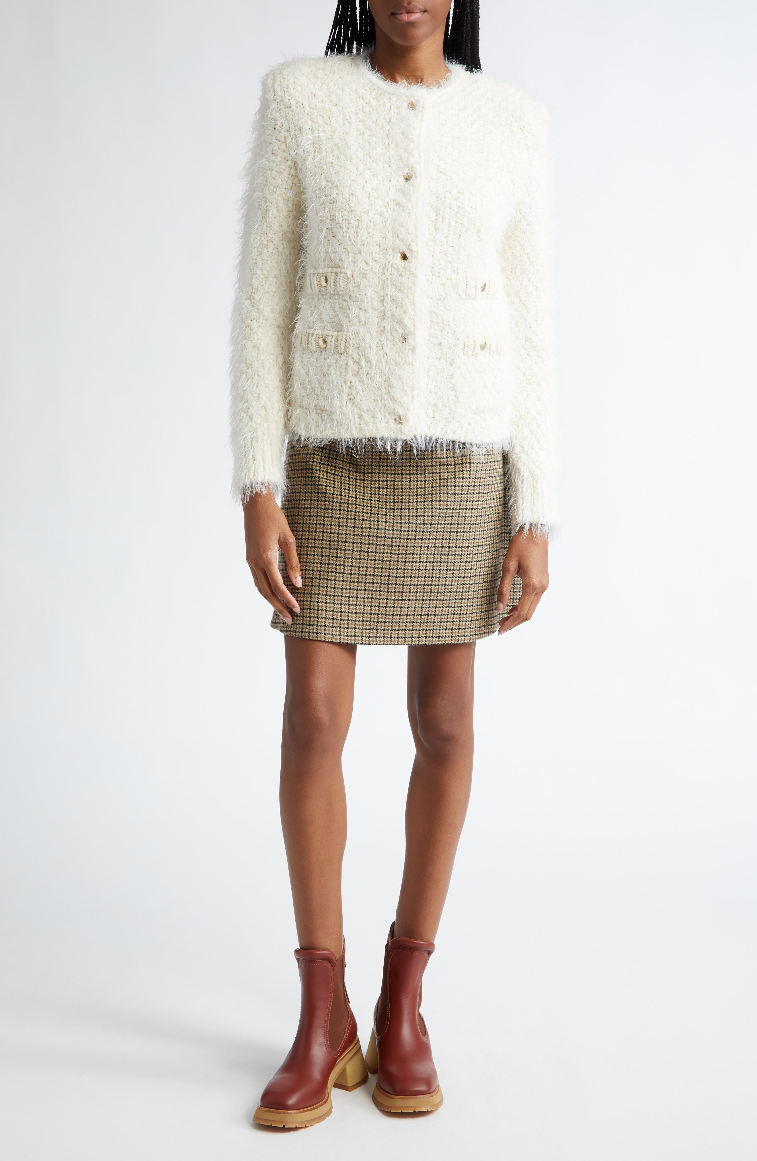 Moncler Fuzzy Wool Blend Knit & Quilted Down Cardigan in Silk White at Nordstrom - 2