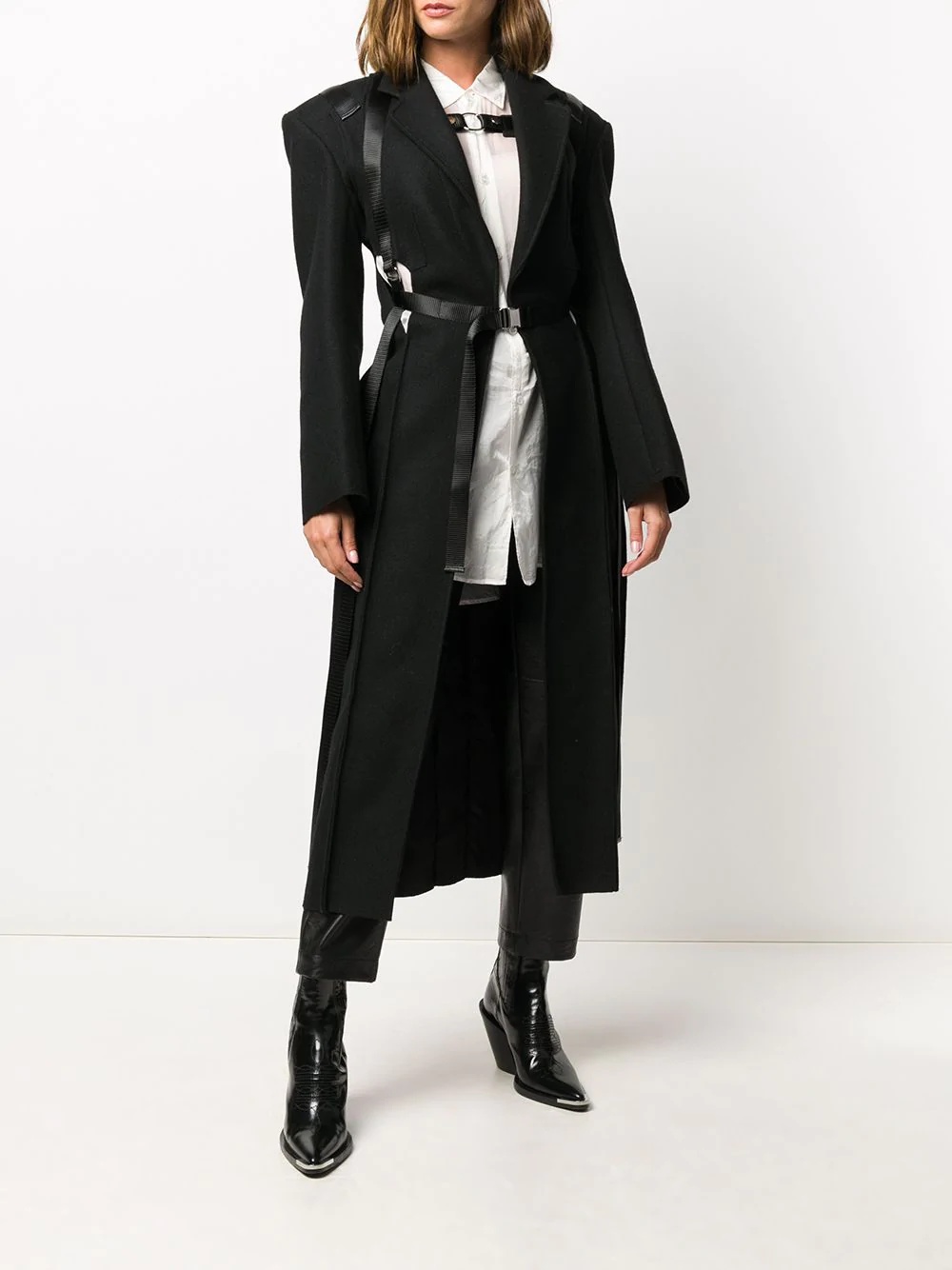 harness-embellished long coat - 3