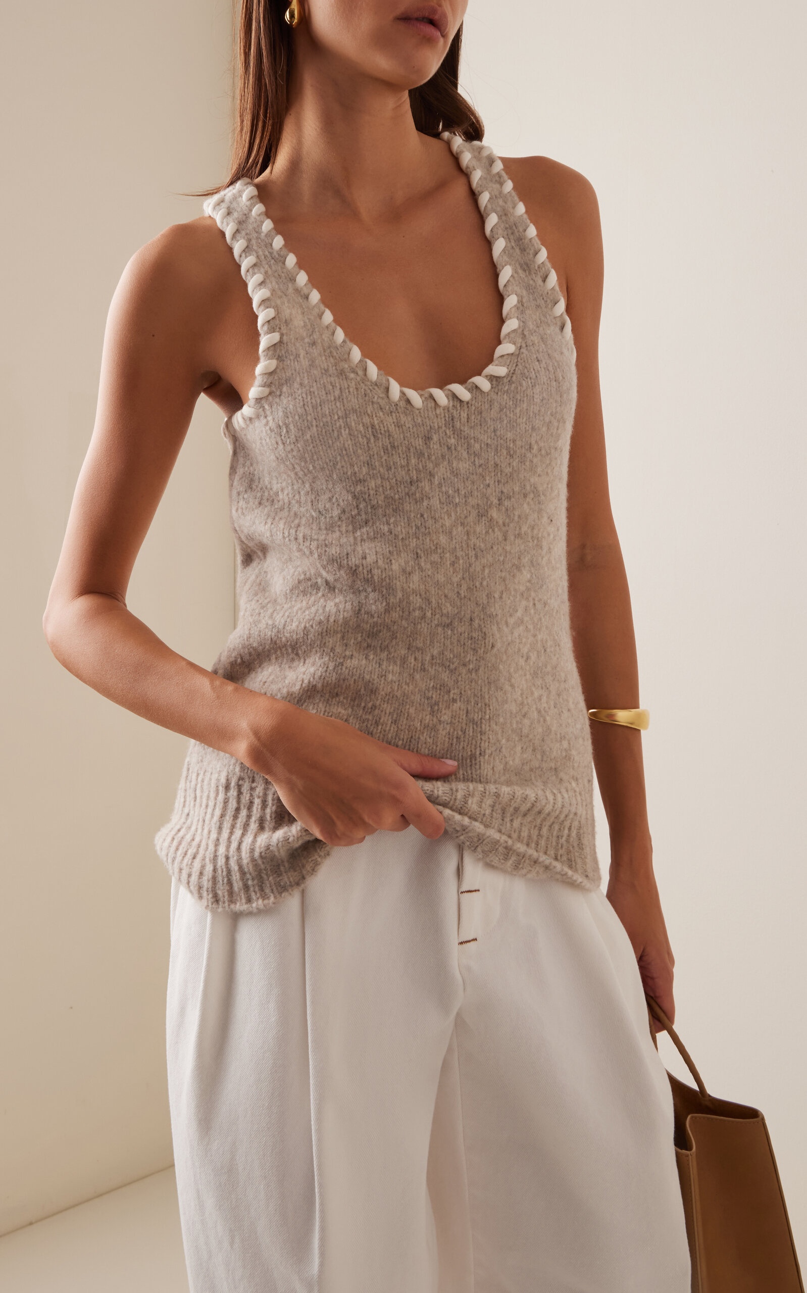 Whip-Stitched Wool-Blend Knit Tank Top grey - 3