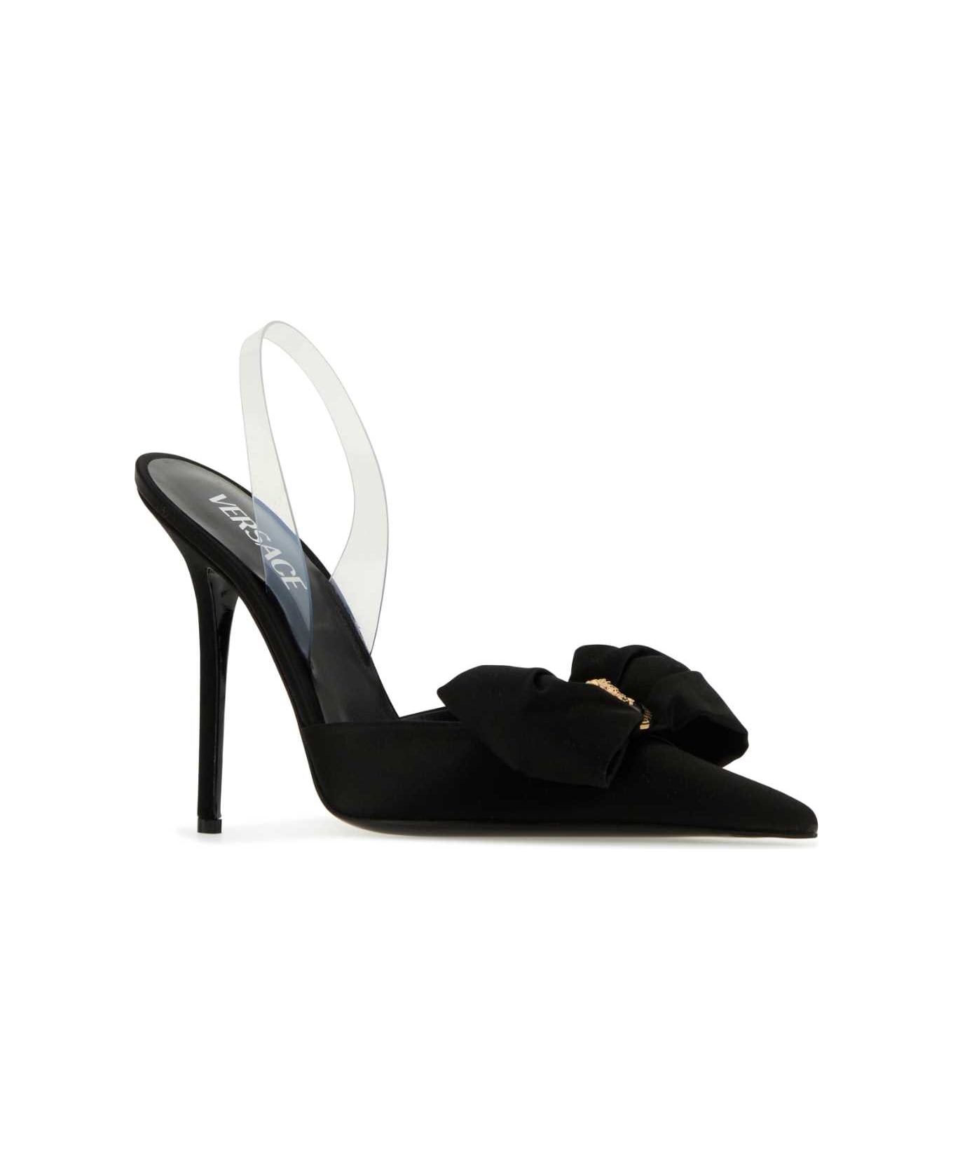 Black Satin Alia Pumps - 2