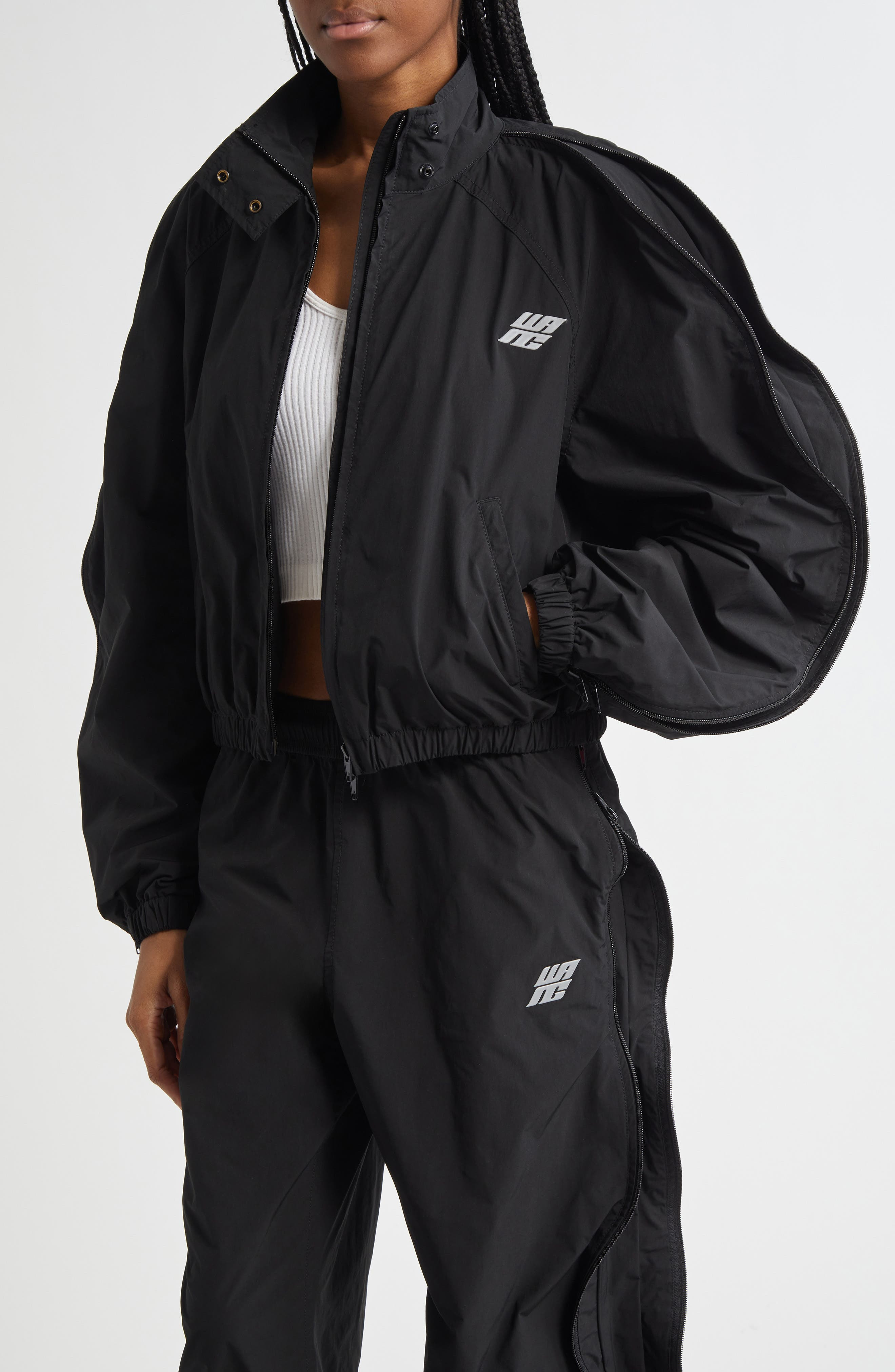 Alexander Wang Zip Sleeve Oversize Crop Track Jacket in Black at Nordstrom - 2