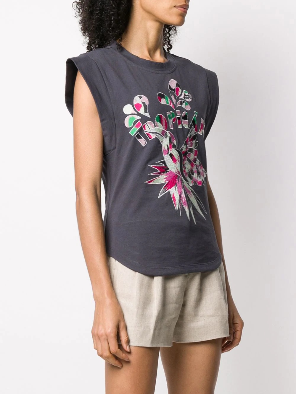 embroidered sleeveless T-shirt - 3