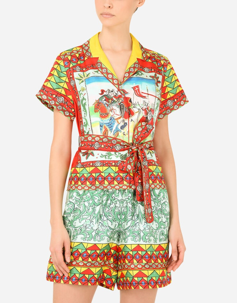 Carretto-print twill shirt with belt 4