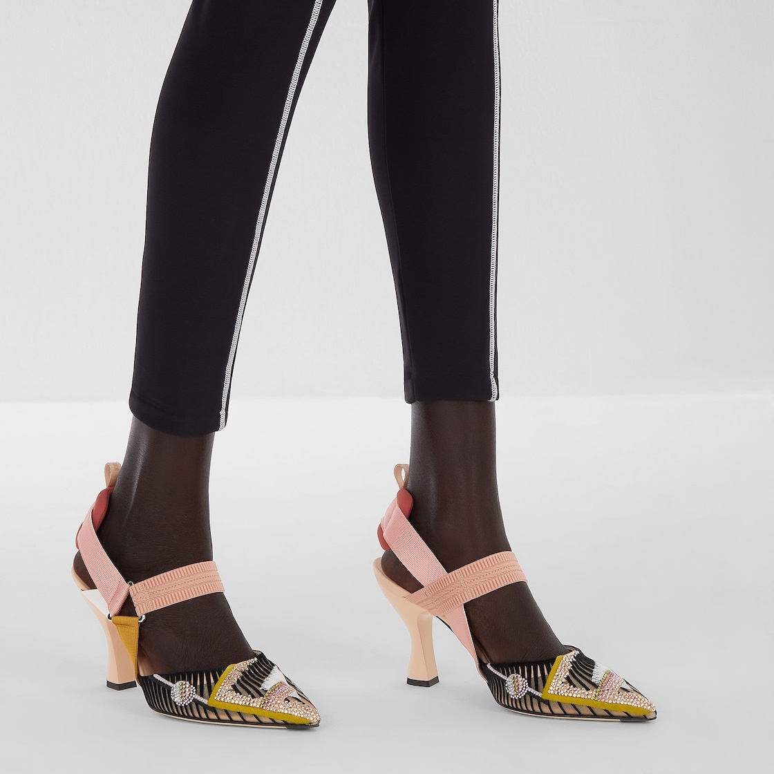 Pale pink fabric high-heeled slingbacks - 5