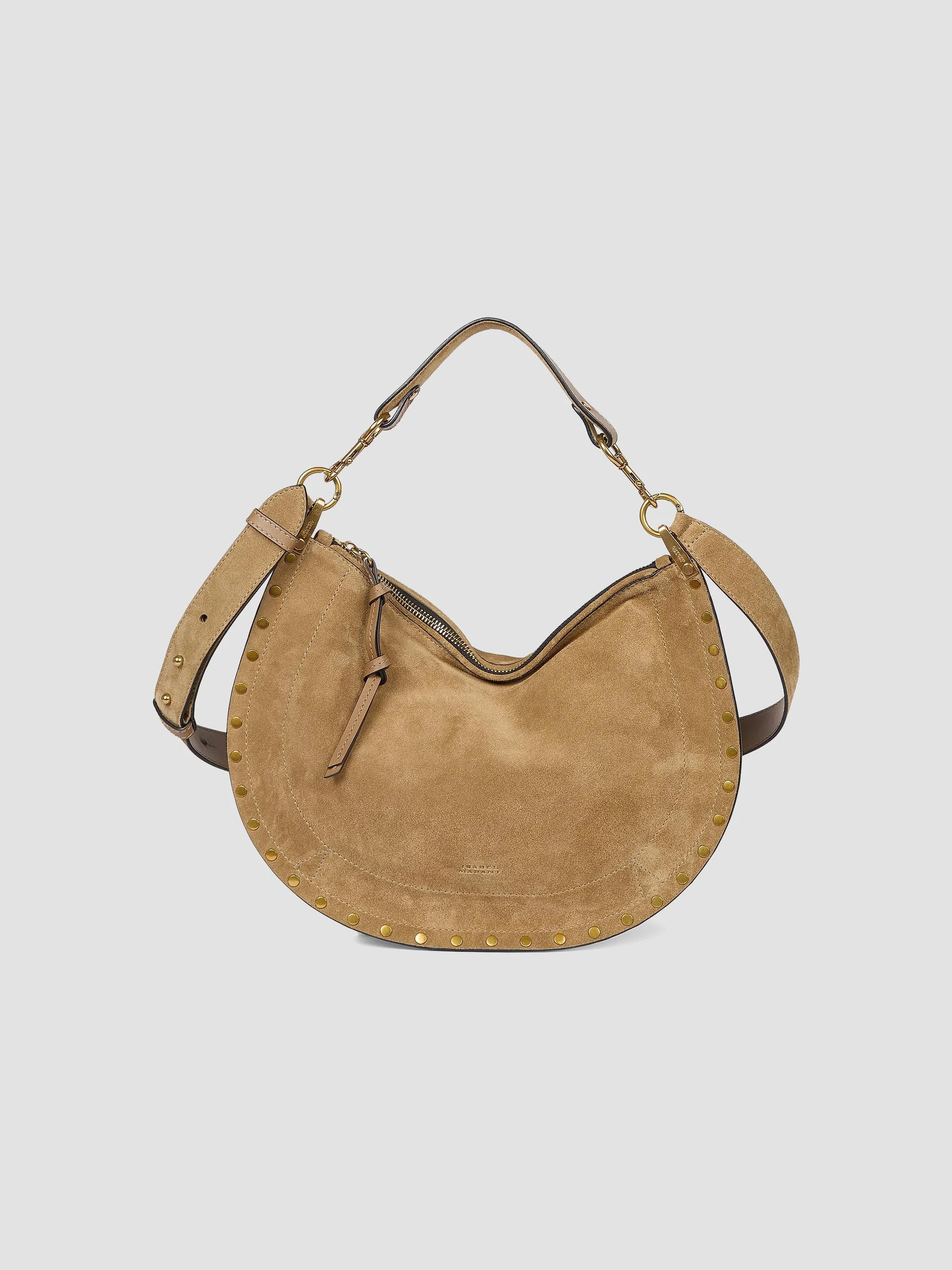 Women's Oskan Soft Zipped Suede Shoulder Bag - Taupe - 1