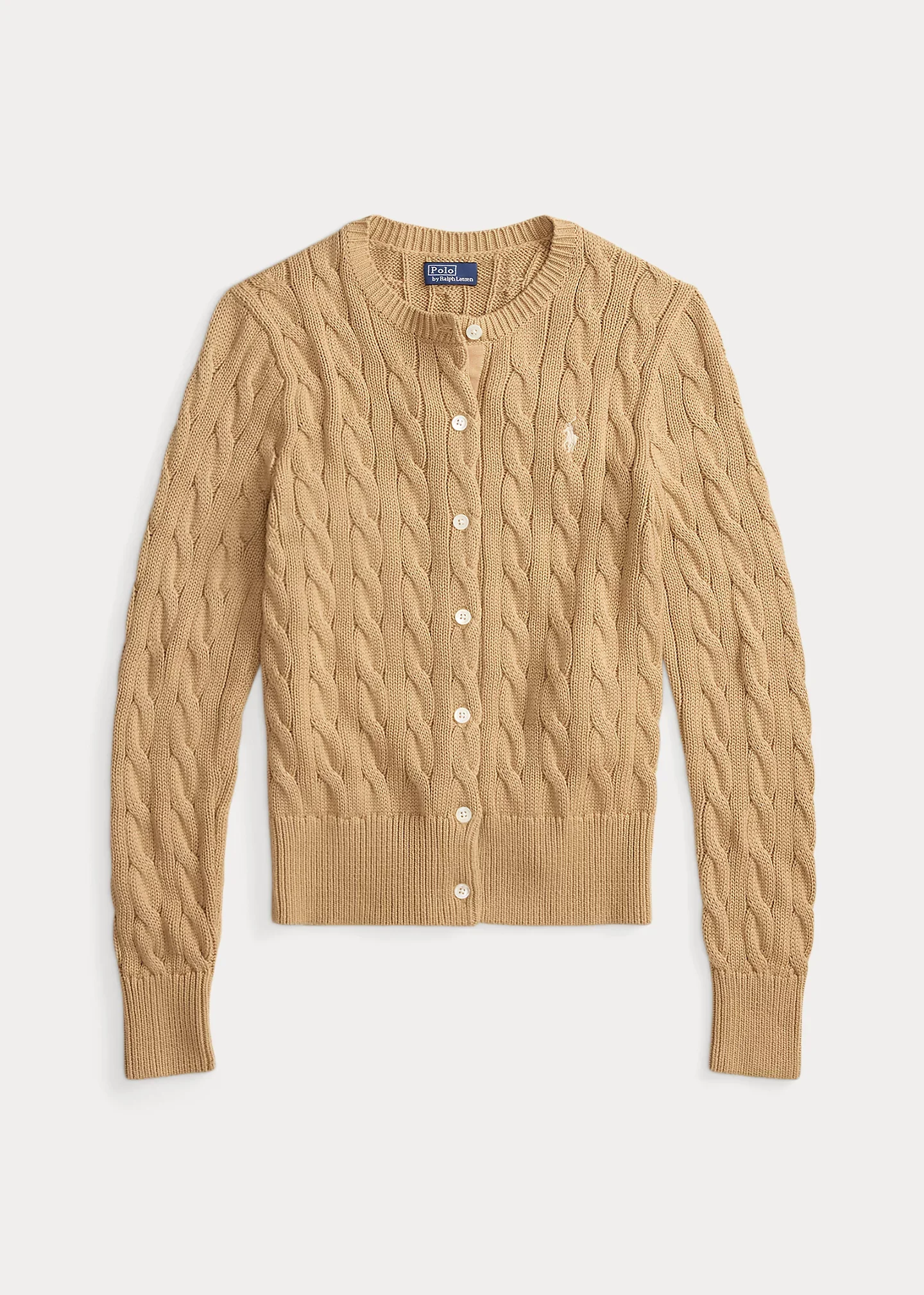 Cable-Knit Cotton Crewneck Cardigan - 1