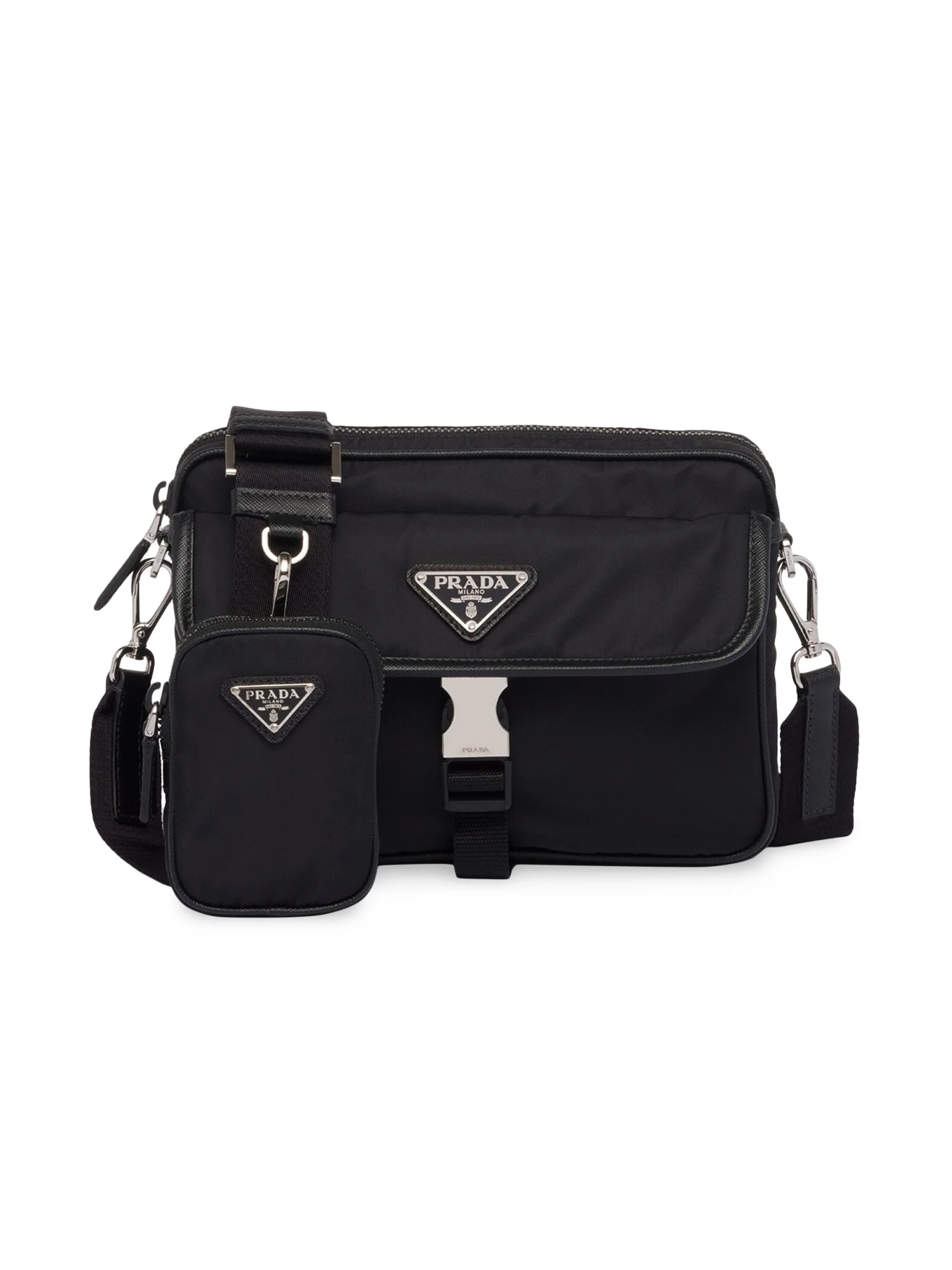 Men's Re-Nylon And Saffiano Leather Shoulder Bag - Black - 1