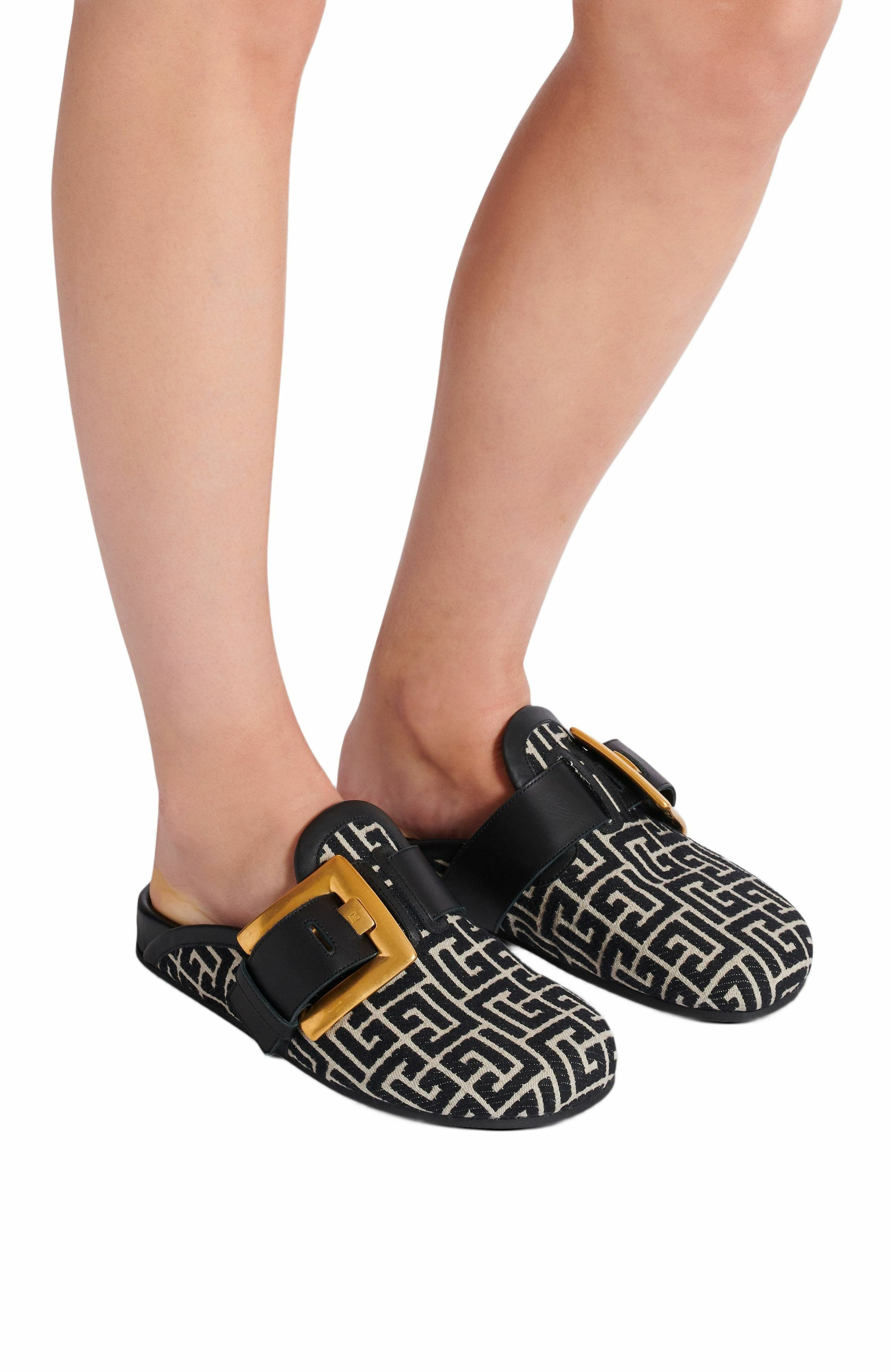 Balmain Anthem Mules In Jacquard Canvas With Pb Monogram in Black at Nordstrom - 2