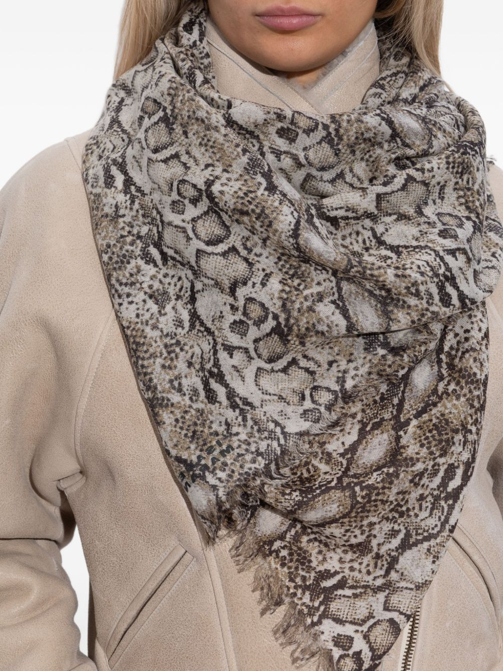 snakeskin-print fringed scarf - 4