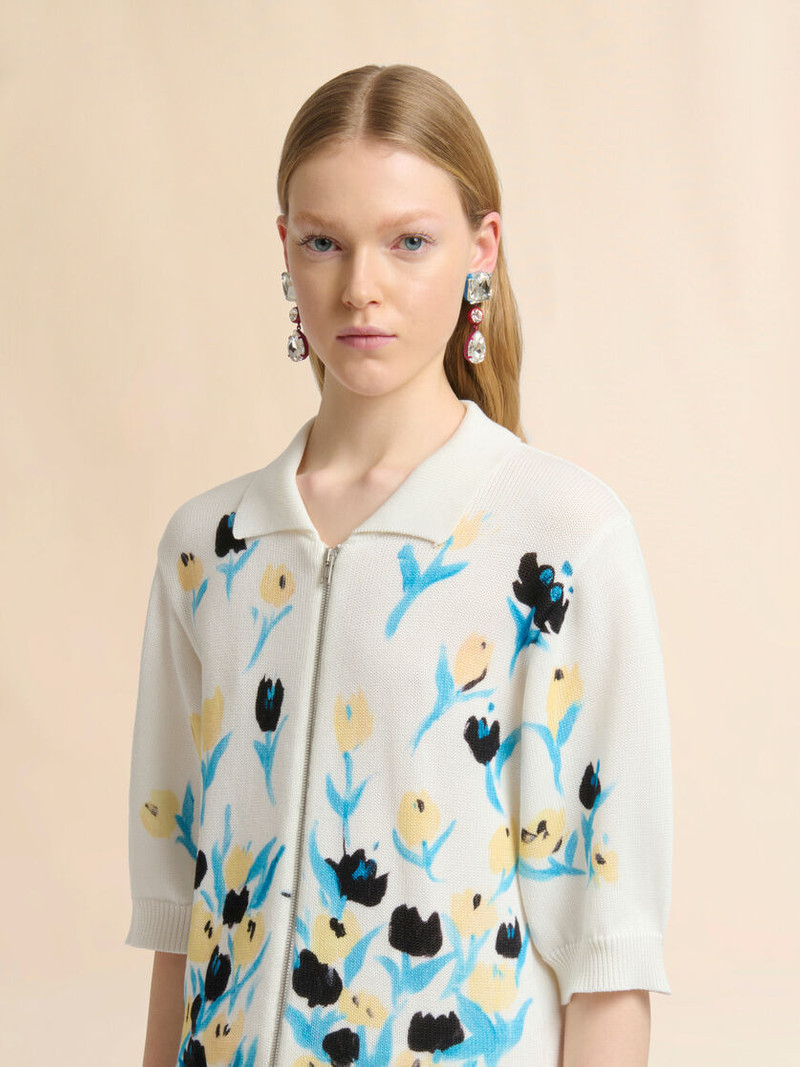 CREAM COTTON ZIP CARDIGAN WITH FLORAL PRINT 4