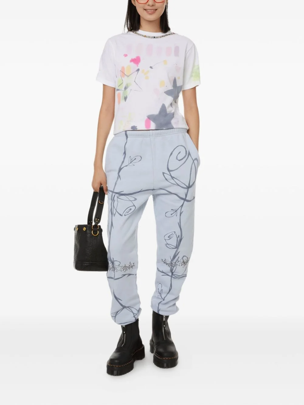 rose-print embellished track pants - 1