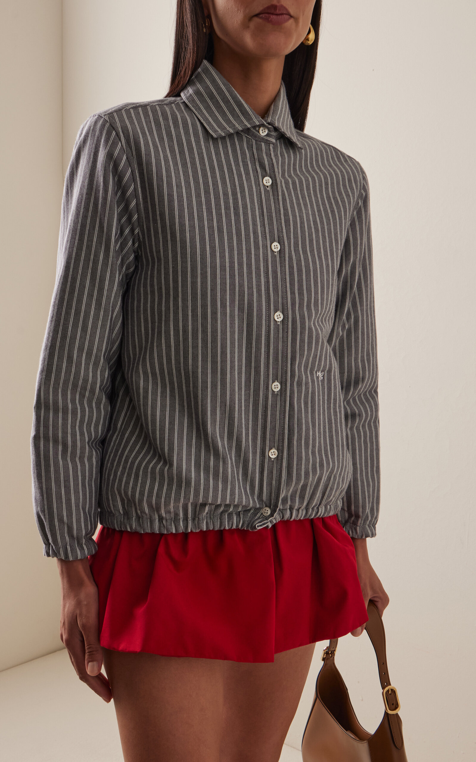 Striped Cotton Oxford Bomber Jacket stripe - 3