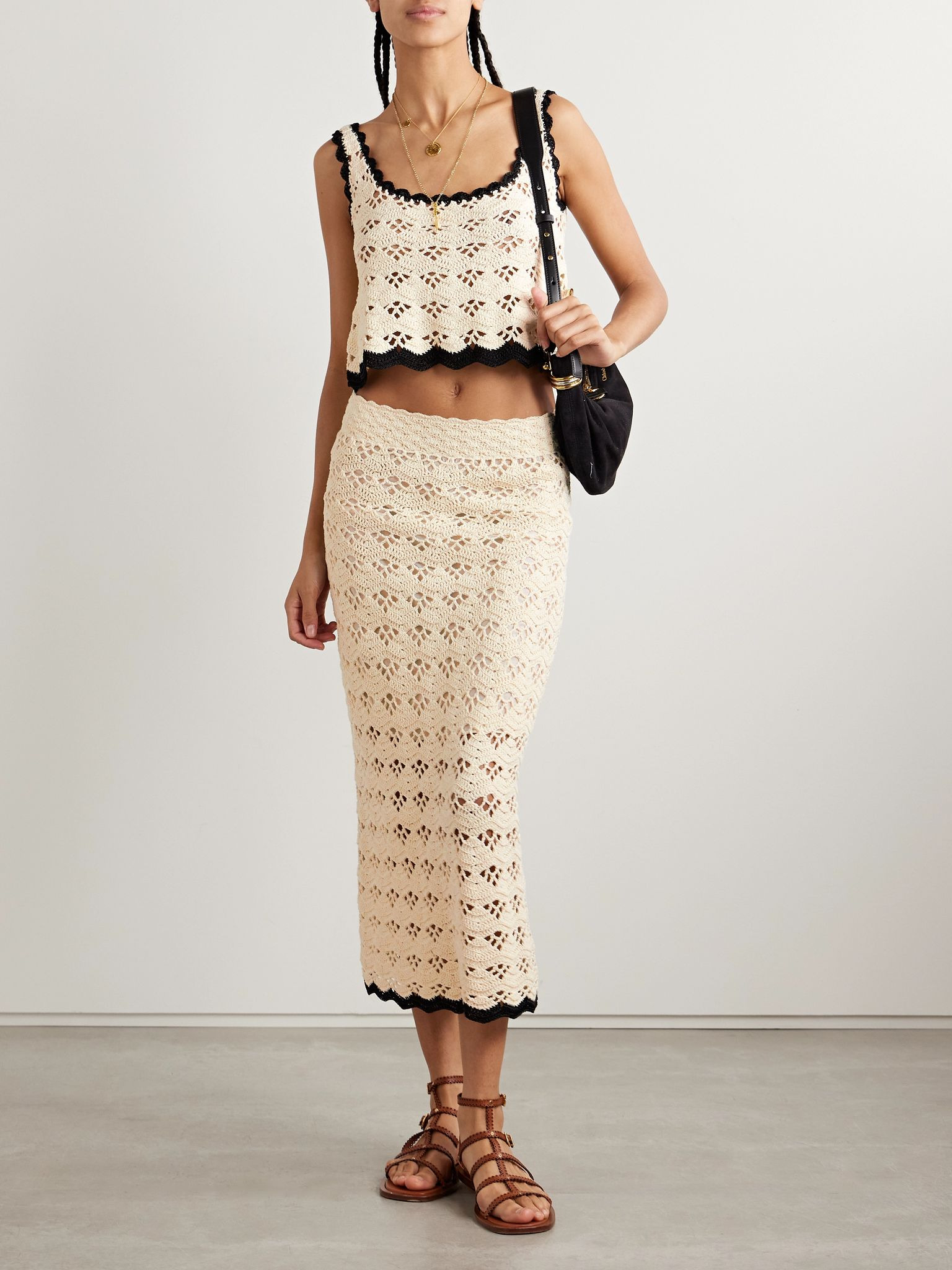 Rhiannon cropped crocheted cotton tank Cream - 2