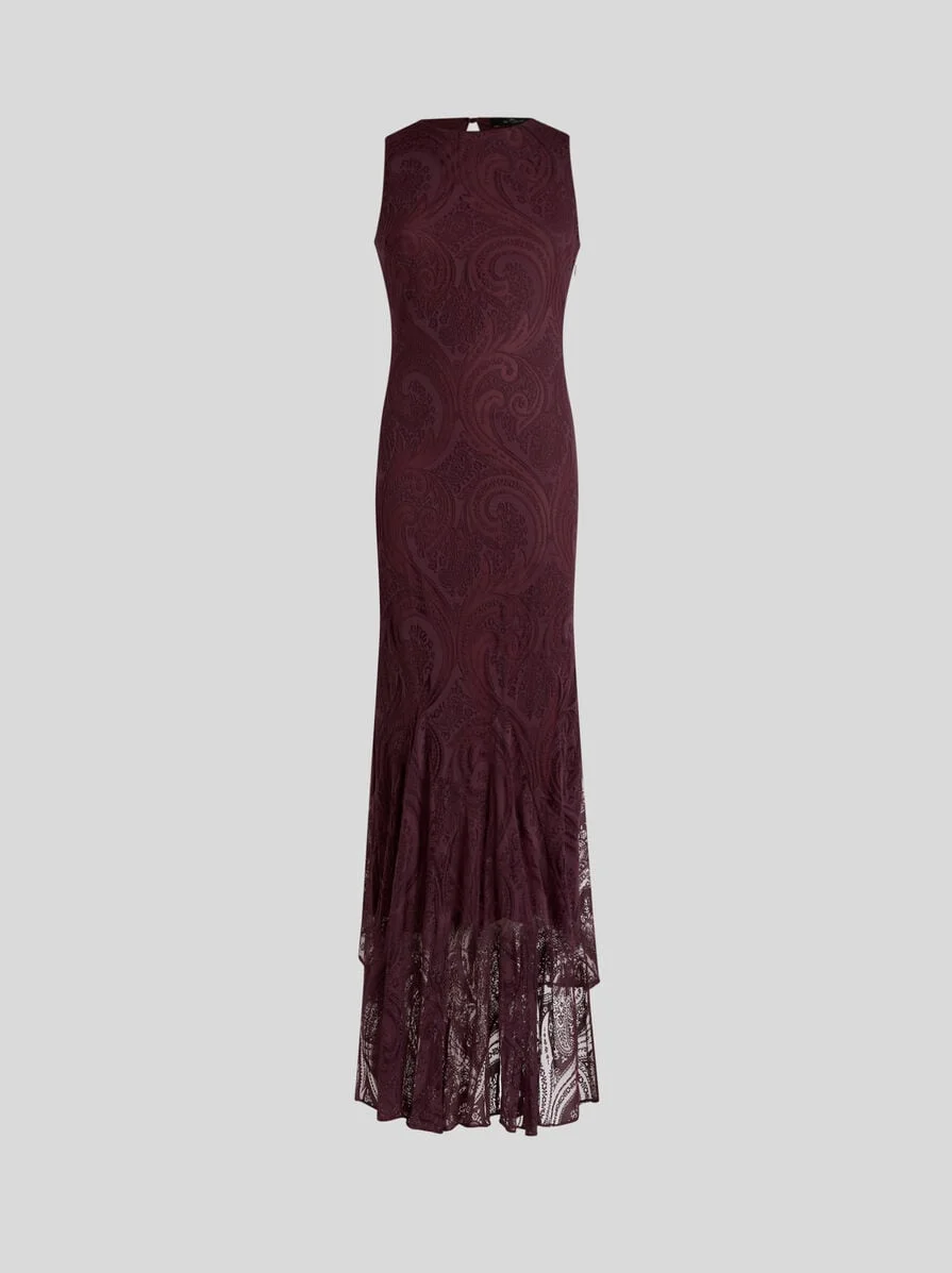 LONG DRESS IN COTTON-BLEND BURNOUT JERSEY WITH PAISLEY MOTIF - 1
