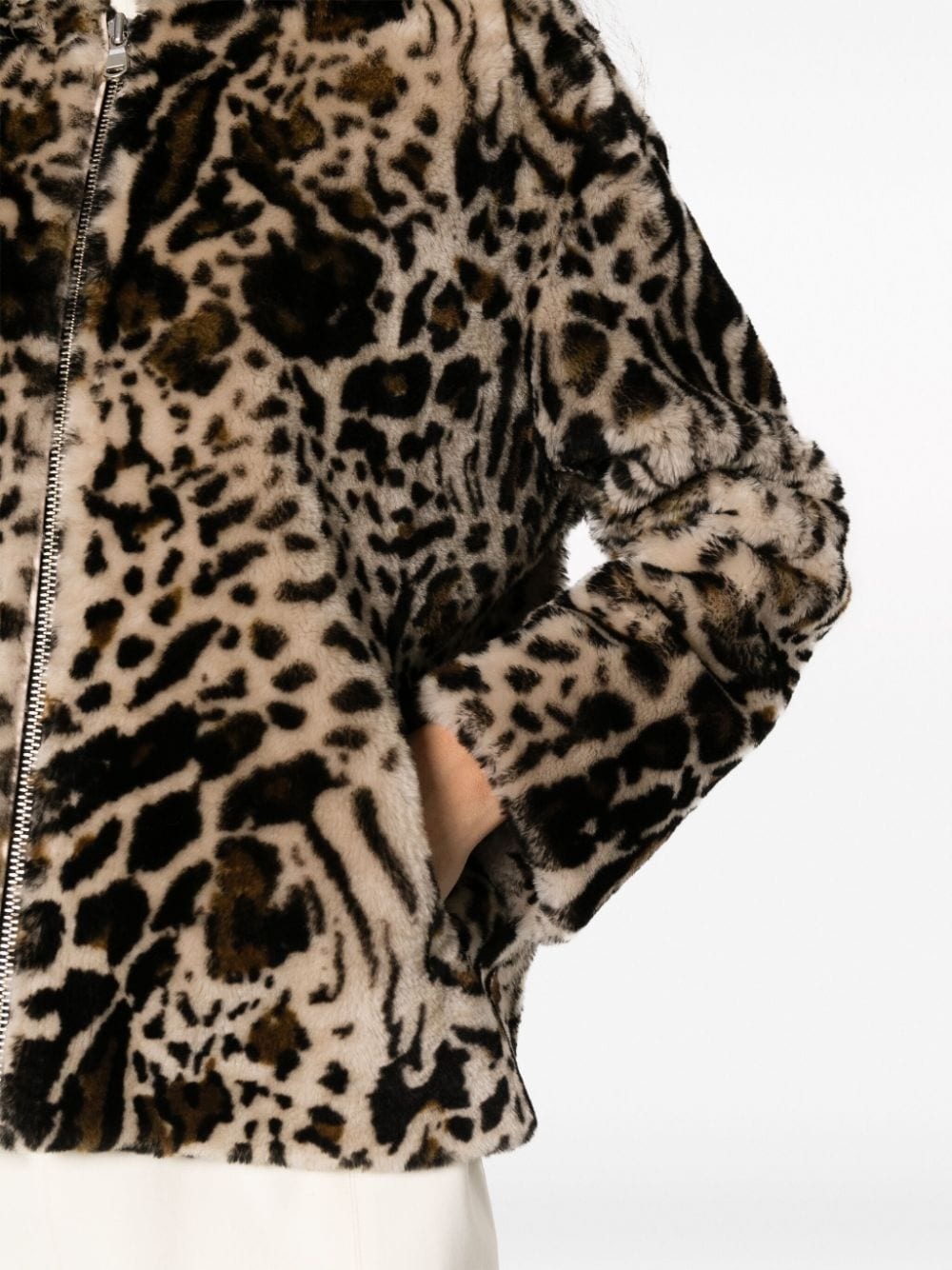 leopard-print shearling hooded jacket - 5