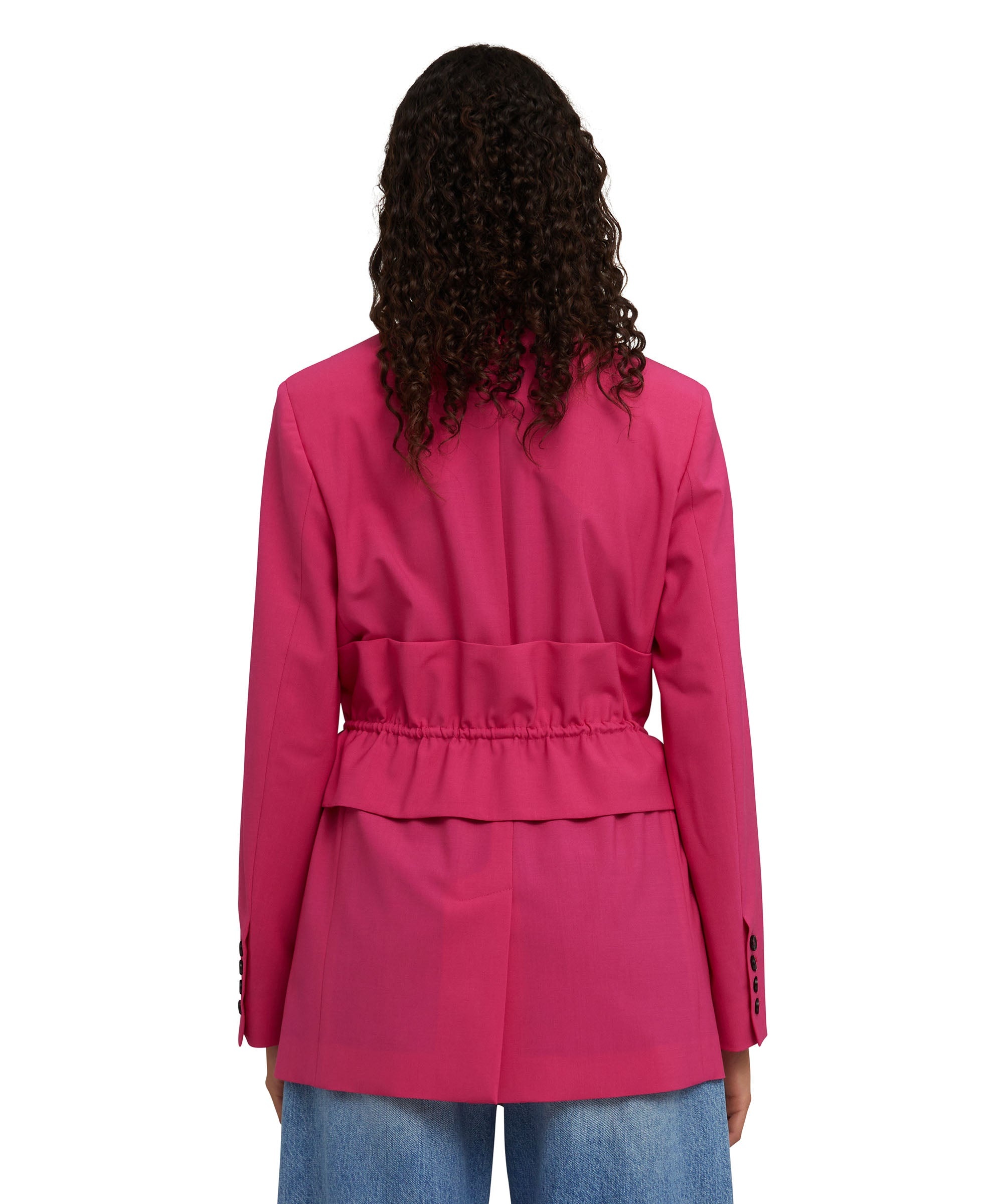 Lightweight wool single-breasted blazer with lapel collar and ruffled waist - 3