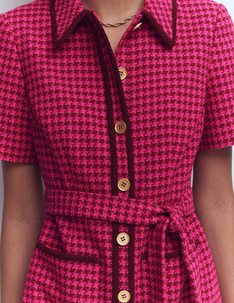 Loren Trim Short Dress-Red & Pink Dogtooth 3