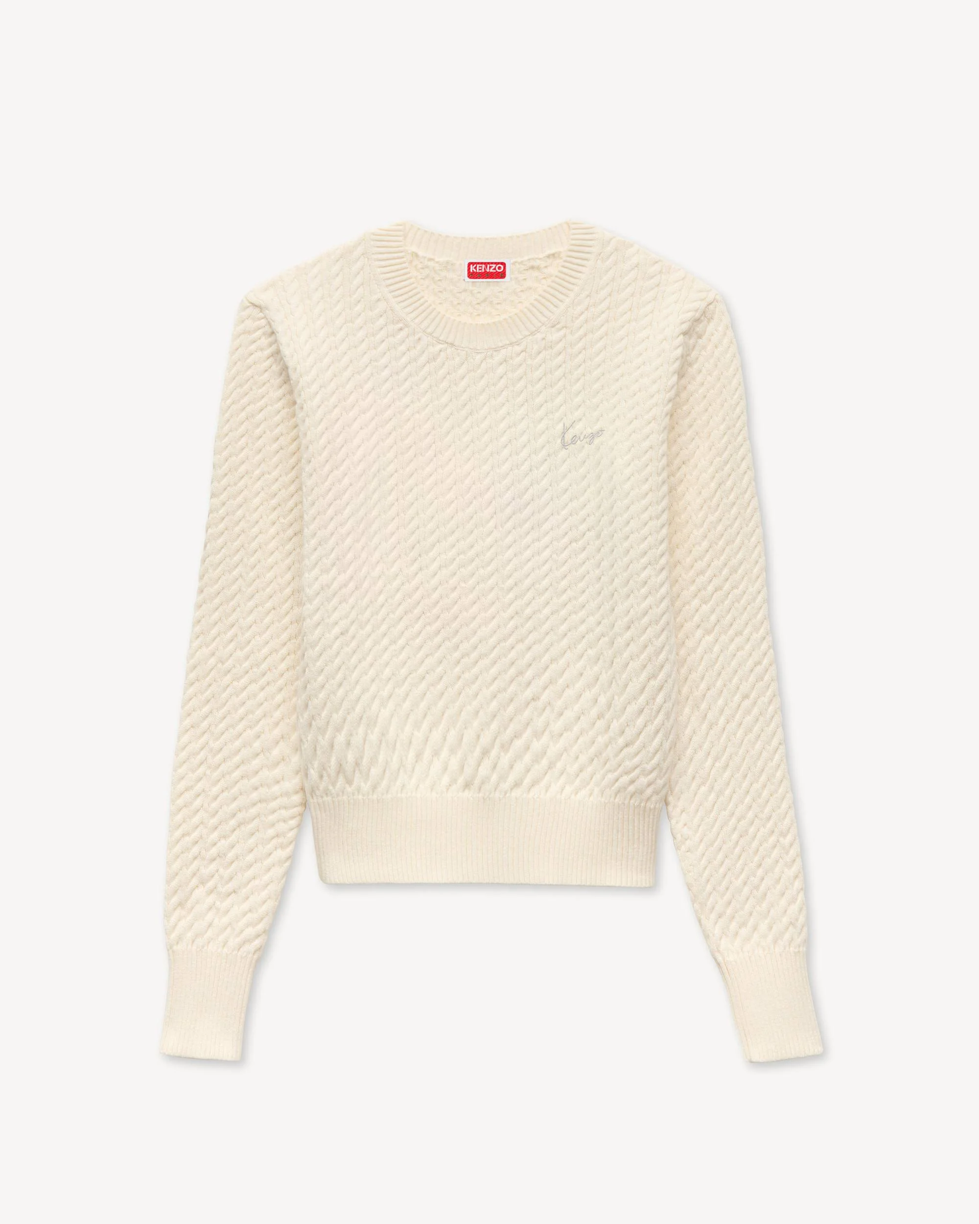 'KENZO Signature' embroidered loose knit jumper in cotton wool - 1