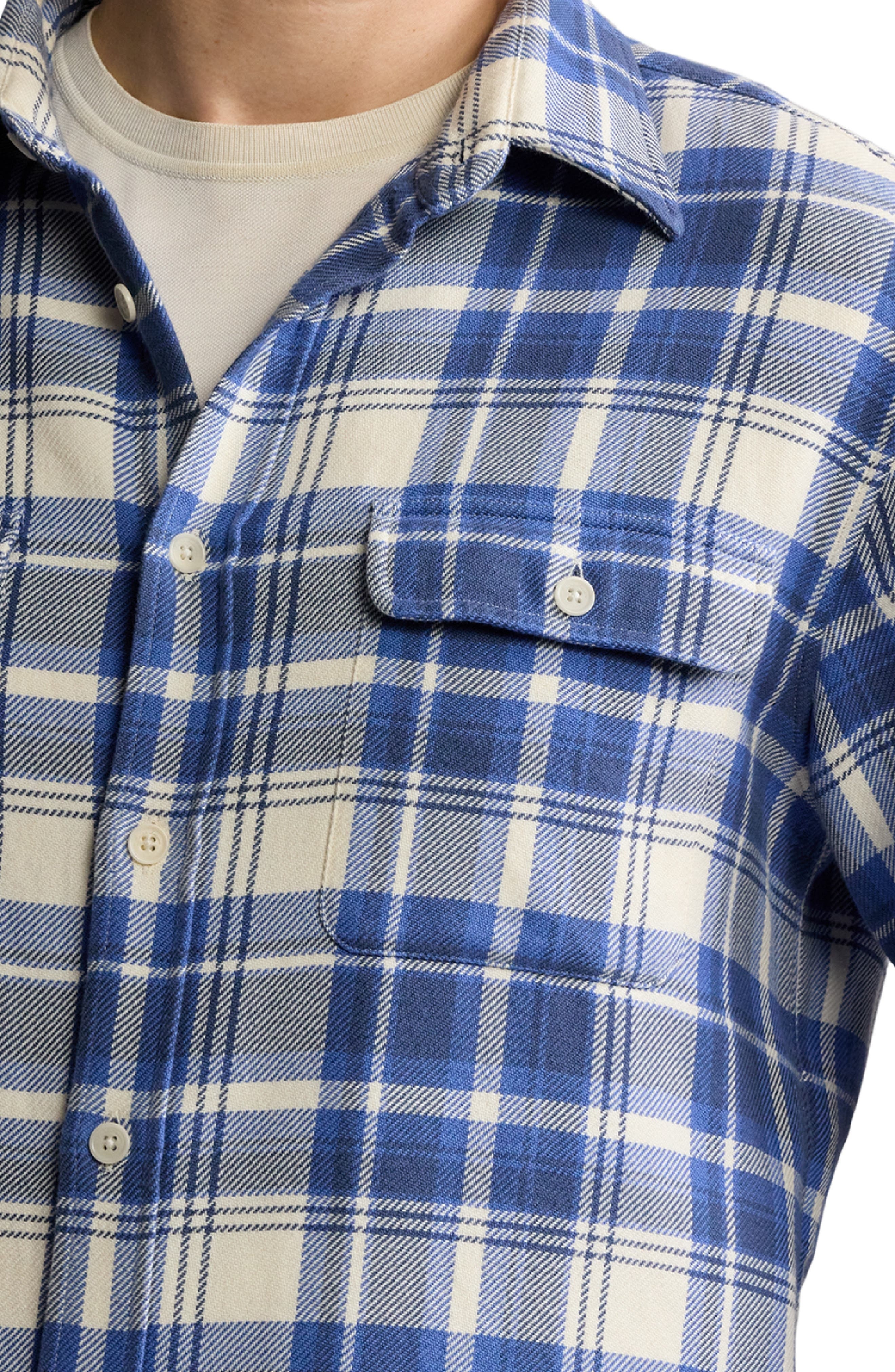 Ralph Lauren Purple Label Plaid Cotton Twill Button-Up Shirt in Blue /Cream at Nordstrom - 4