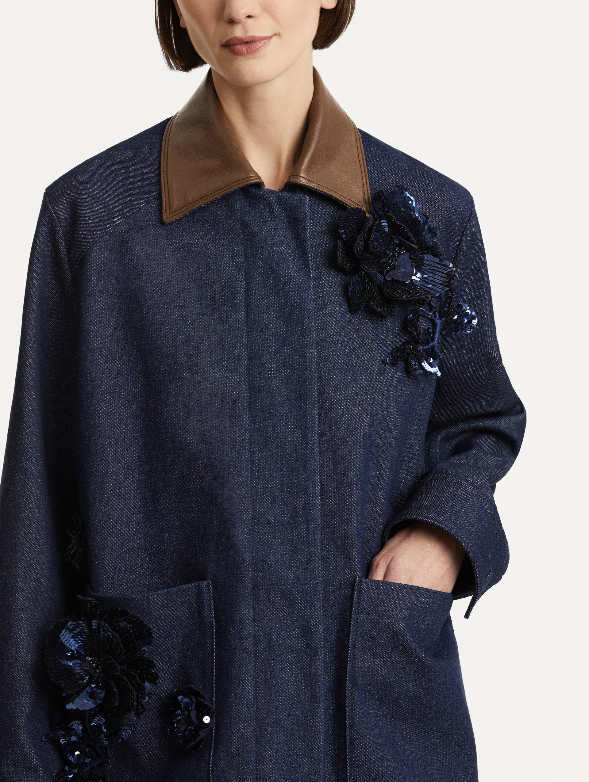 PEONY SEQUIN EMBROIDERED DENIM JACKET - 6