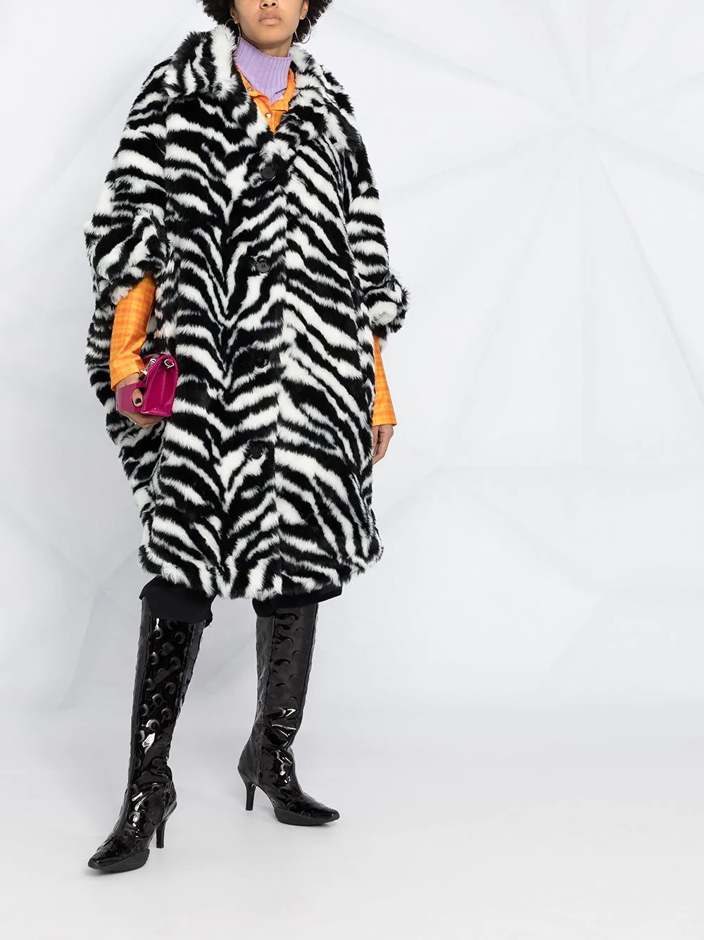 oversized zebra high-low coat - 2