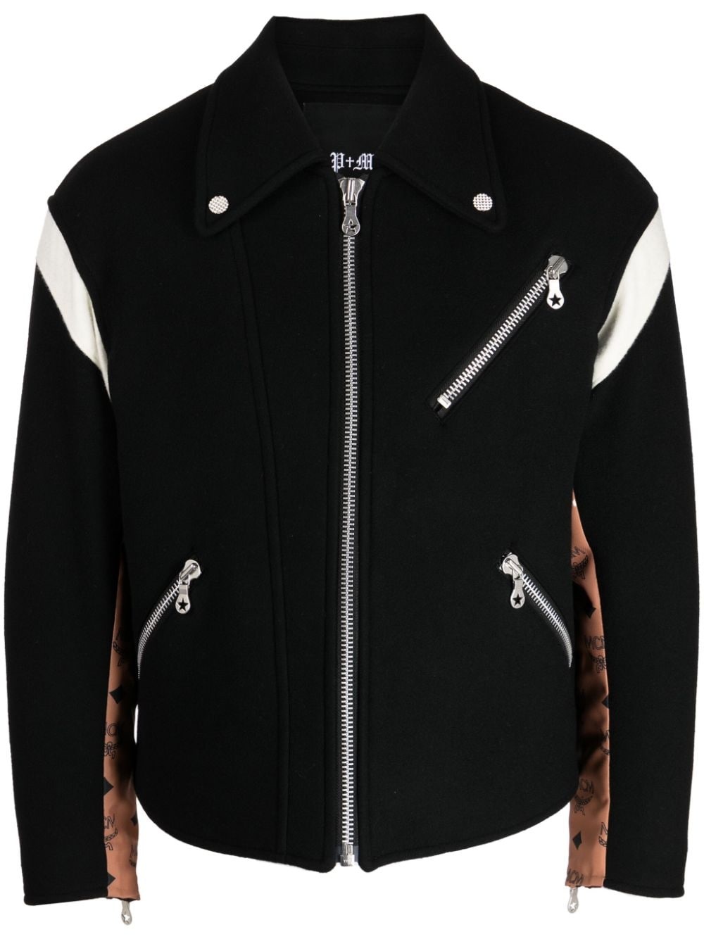 monogram-print wool biker jacket - 1