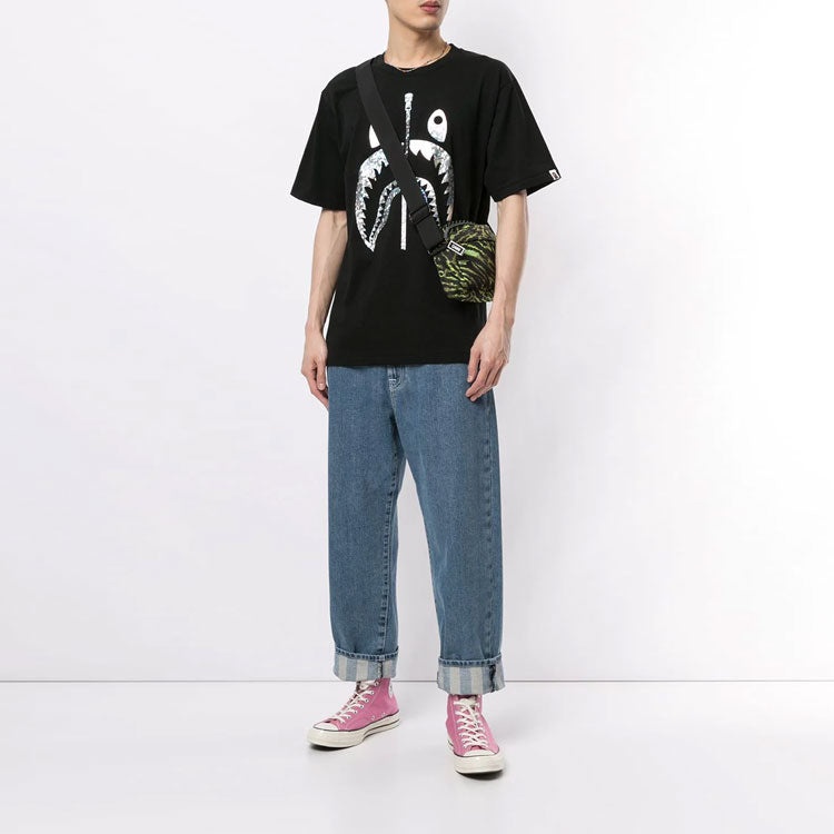 A Bathing Ape Half Zip Shark Face T-Shirt 'Black' 1G30-110-063 - 4