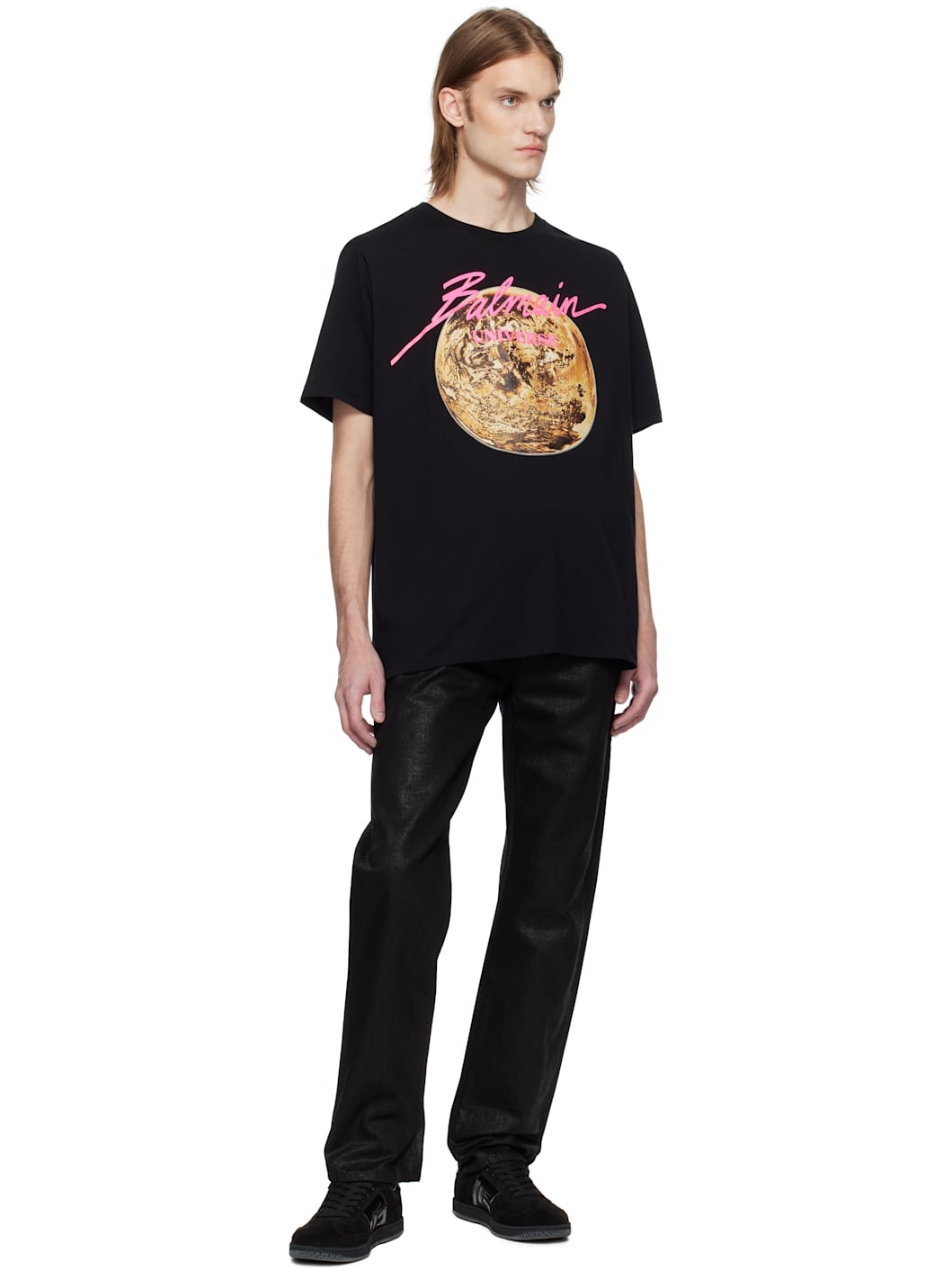 Black Printed 'Balmain Universe' Logo & Planet T-shirt - 4