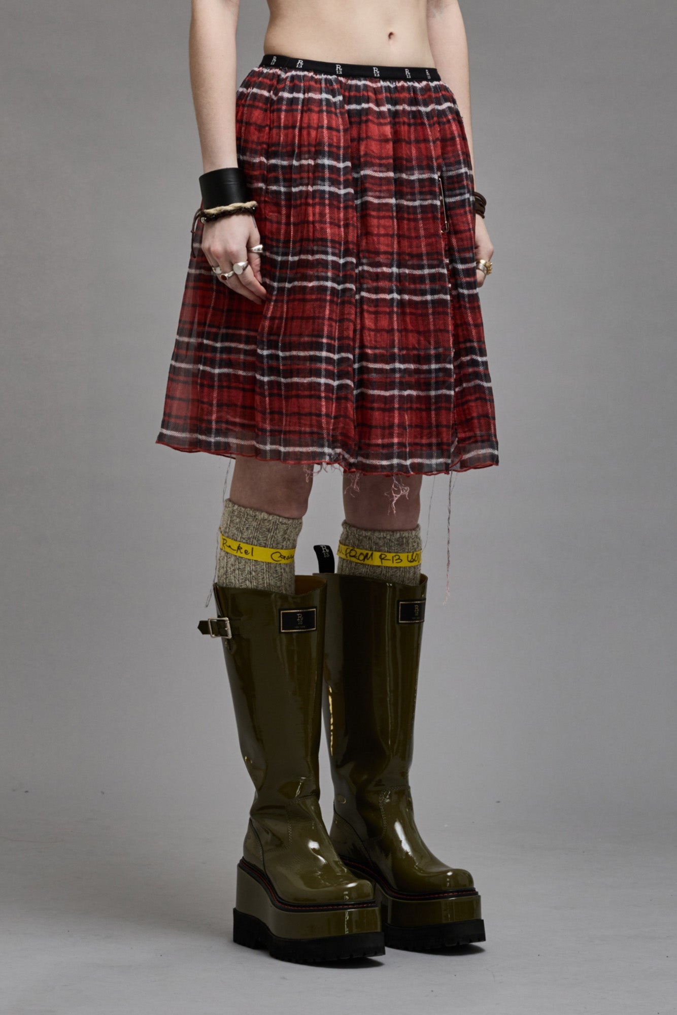DOUBLE LAYER KILT SKIRT - RED PLAID - 5