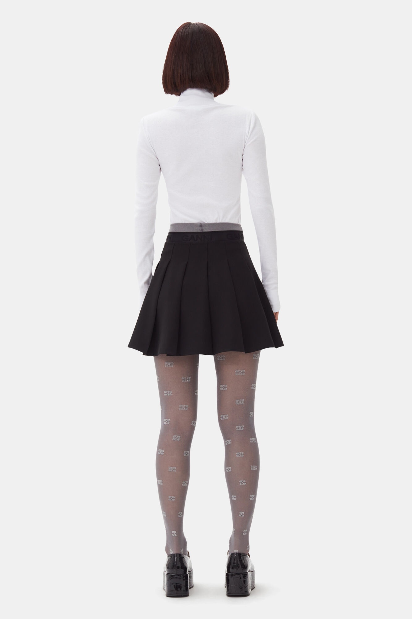 BLACK LIGHT TWILL PLEATED MINI SKIRT - 4