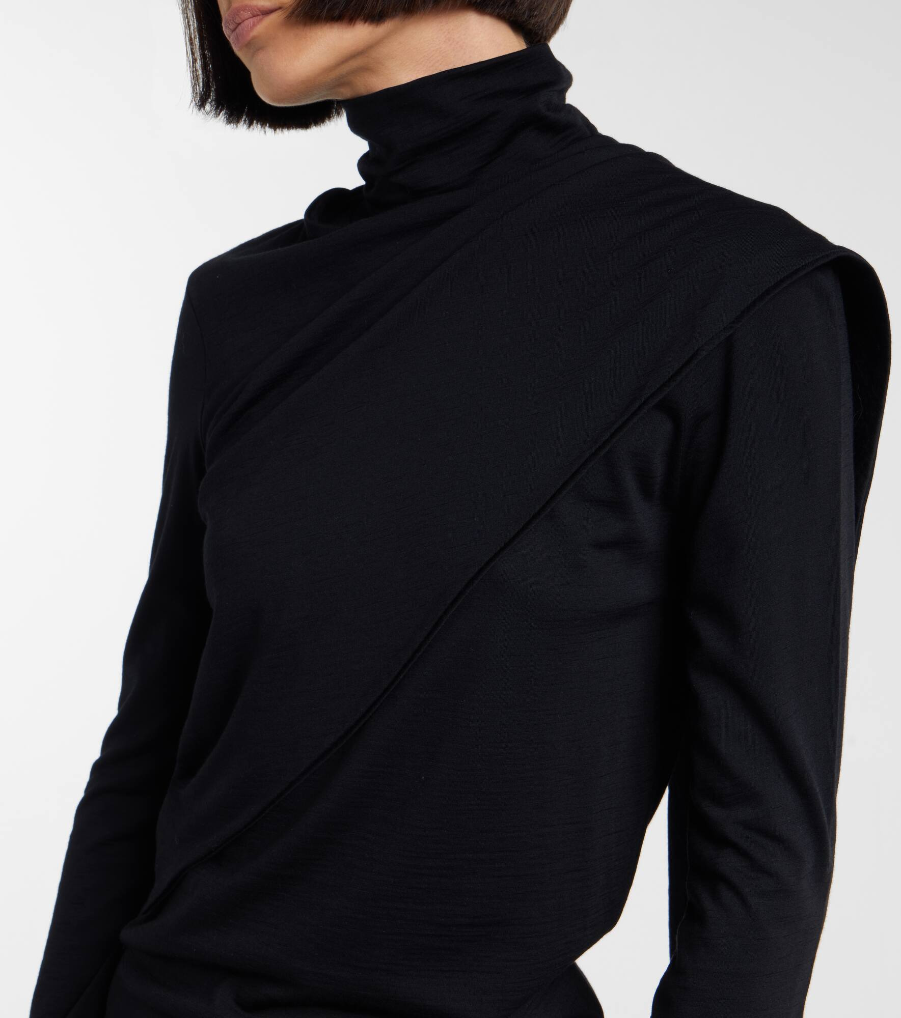 Scarf-detail wool jersey top - 4
