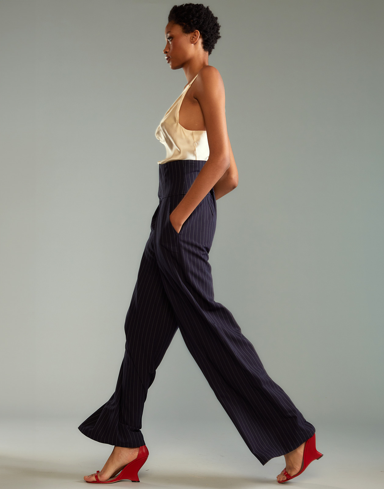 Pinstripe Corset Waist Pants - 4