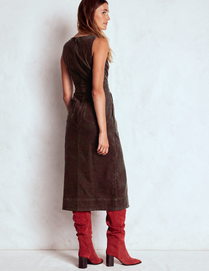 Ula Box Pleat Cord Midi Dress-Espresso 4