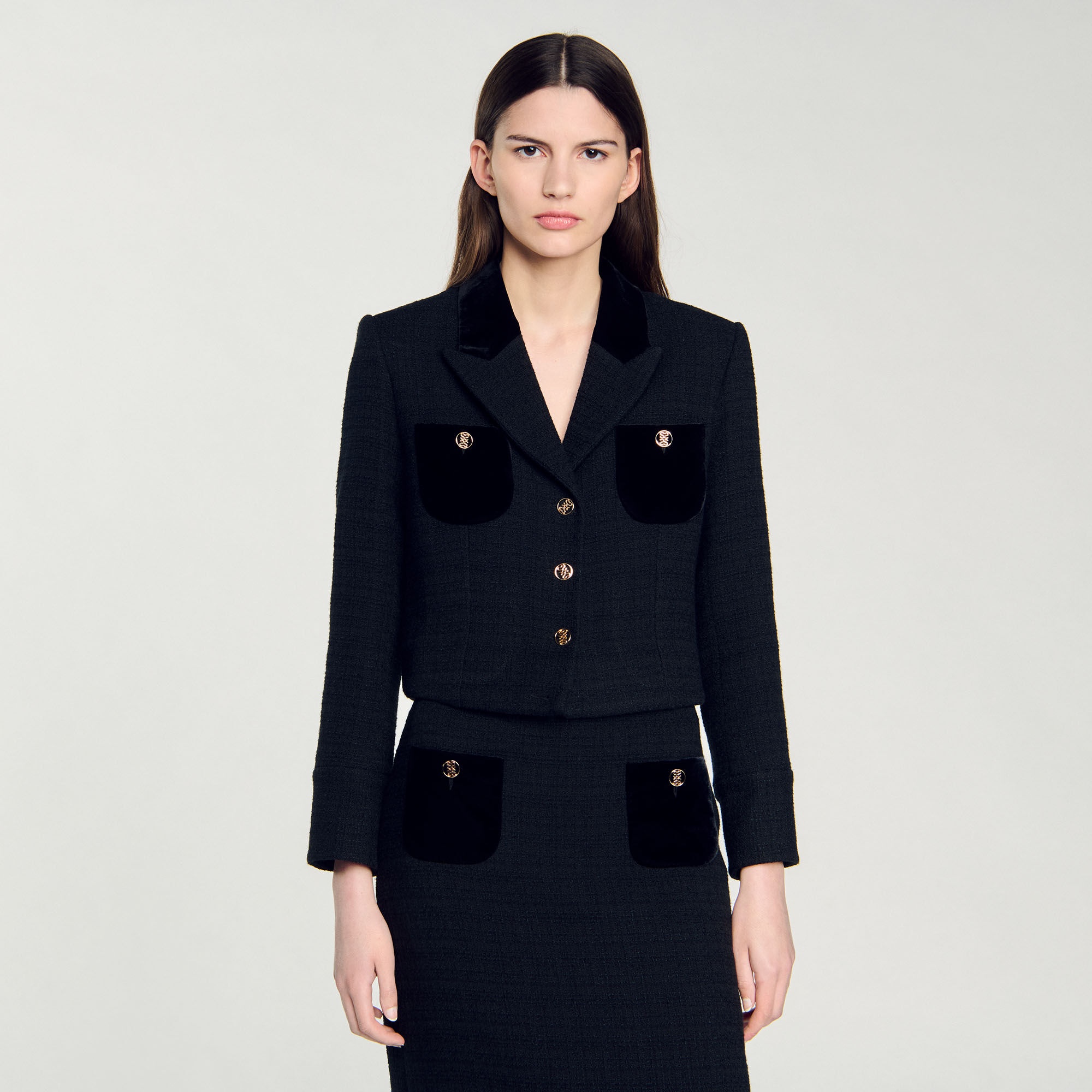 VELVET TWEED CROPPED JACKET - 5