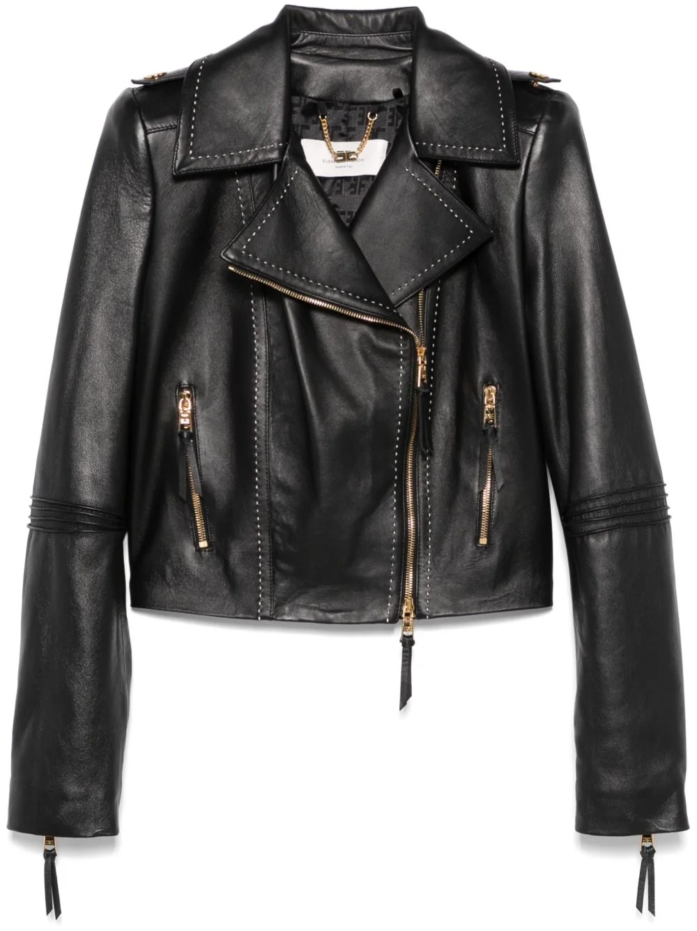 contrasting-stitching biker jacket - 1