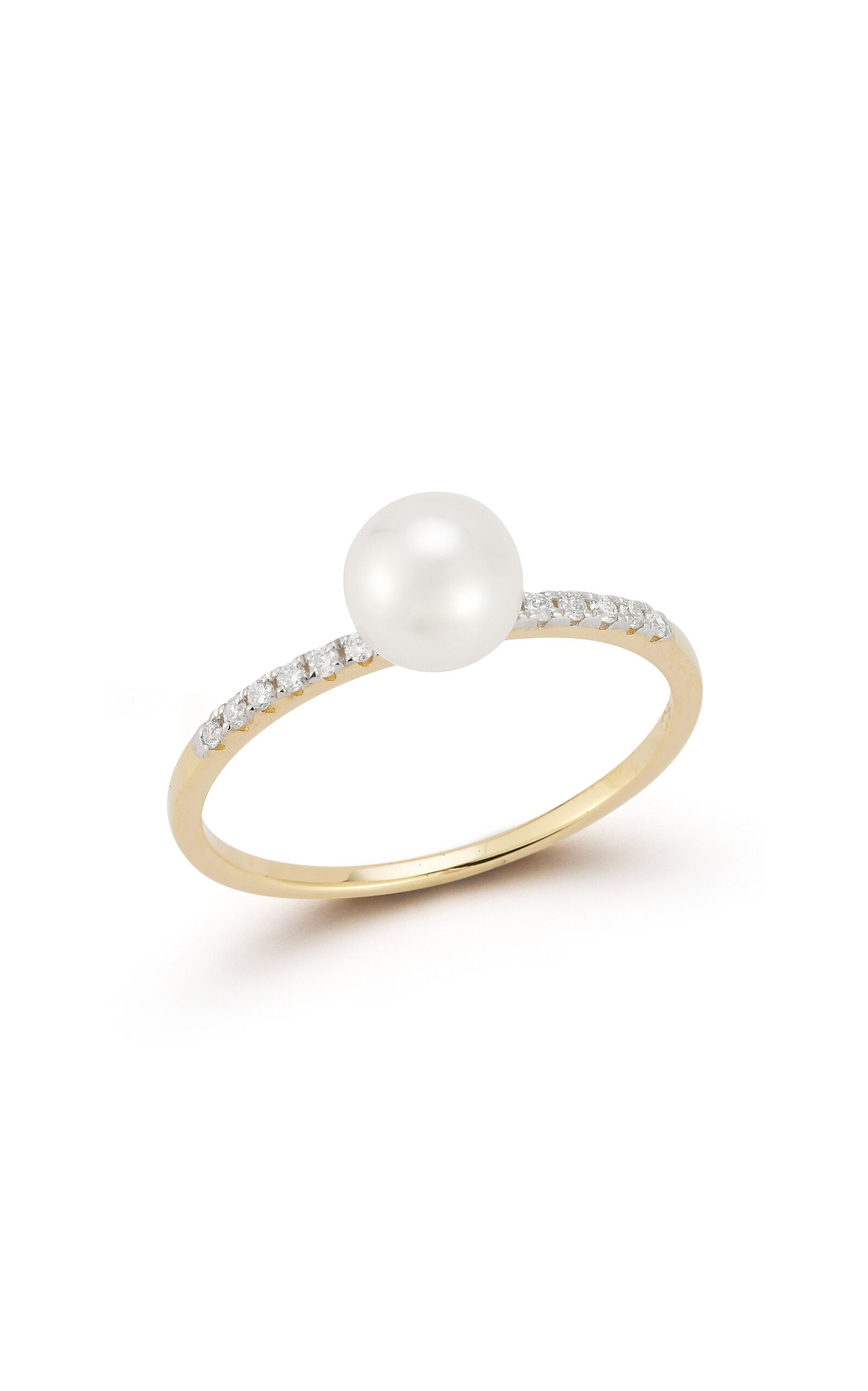 14K Yellow Gold Diamond, Pearl Ring white - 2