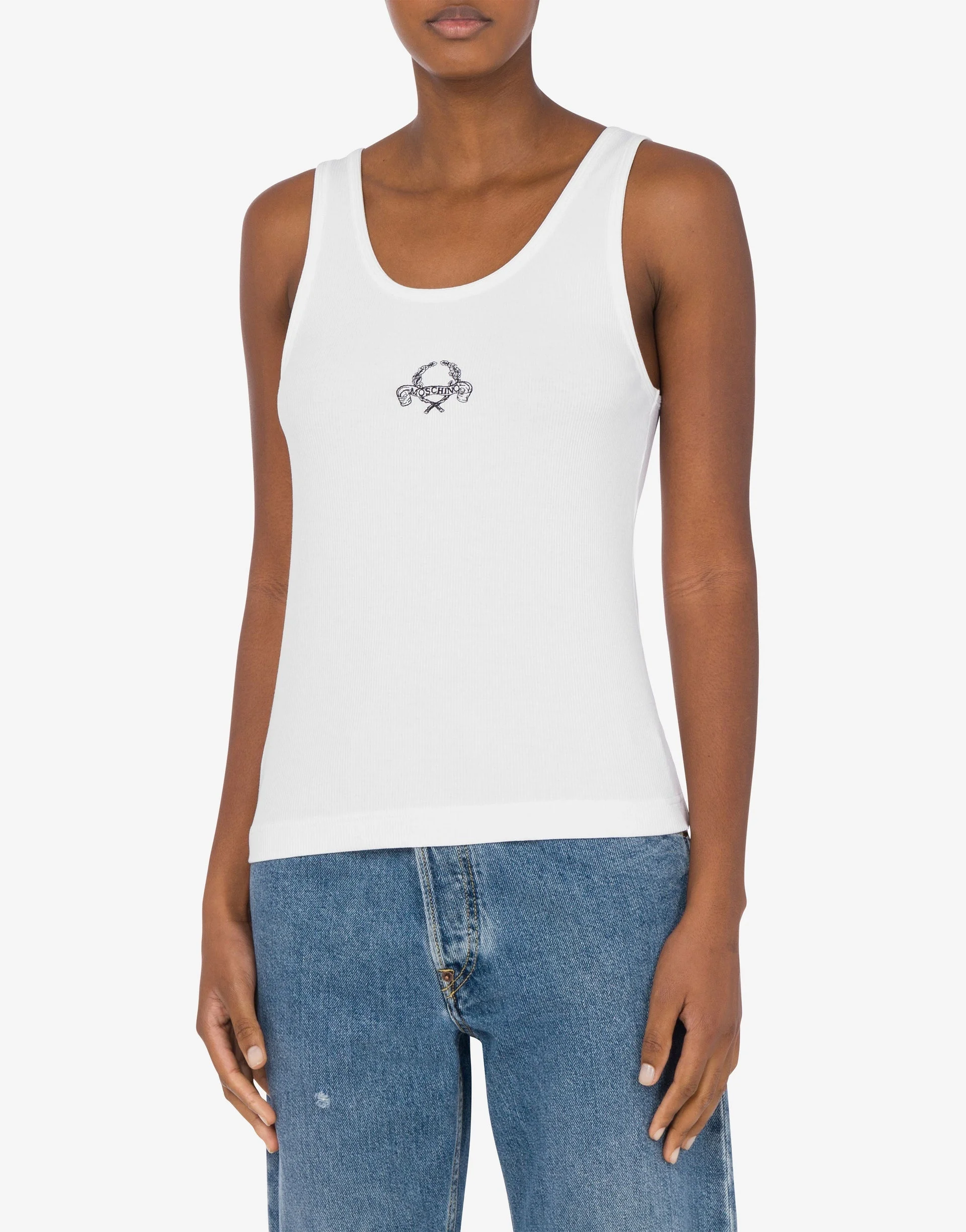 STRETCH COTTON TANK TOP LAUREL CROWN LOGO - 1