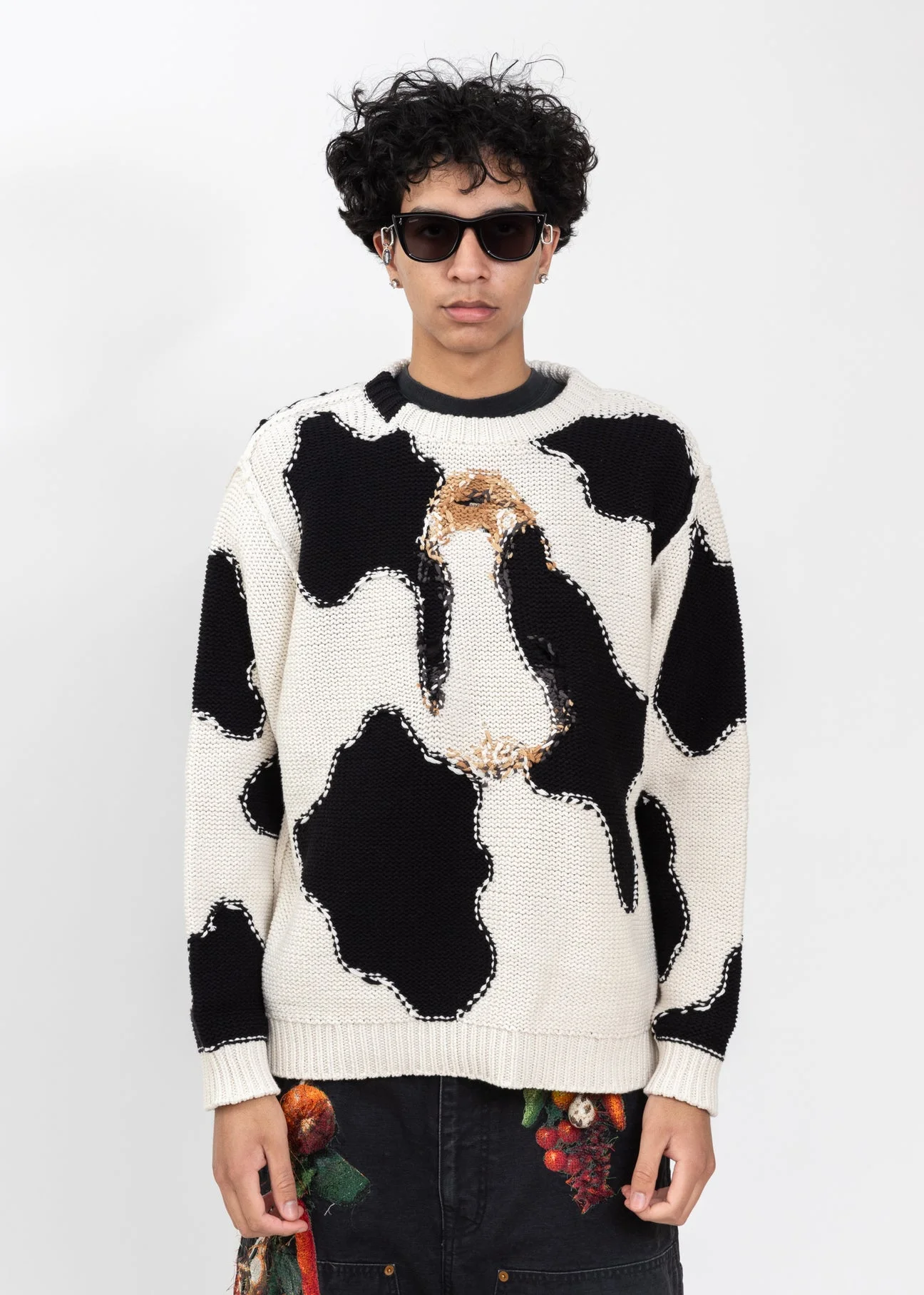 White Acting Cow Knit Pullover - 1
