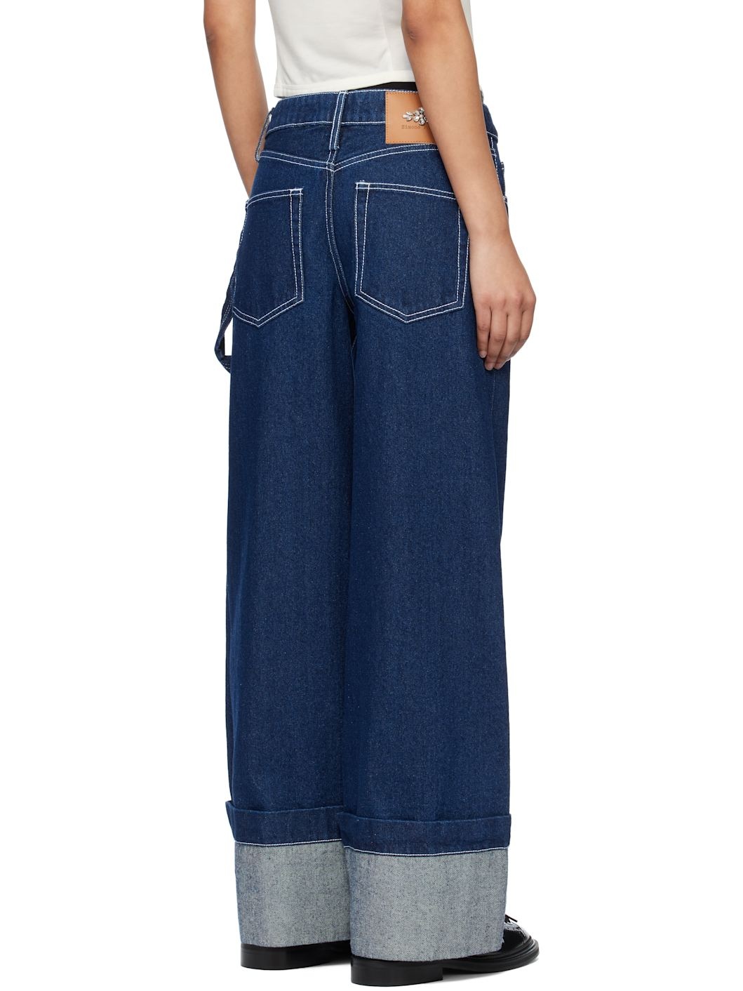 Blue Embellished Carnation Boyfriend Jeans - 3