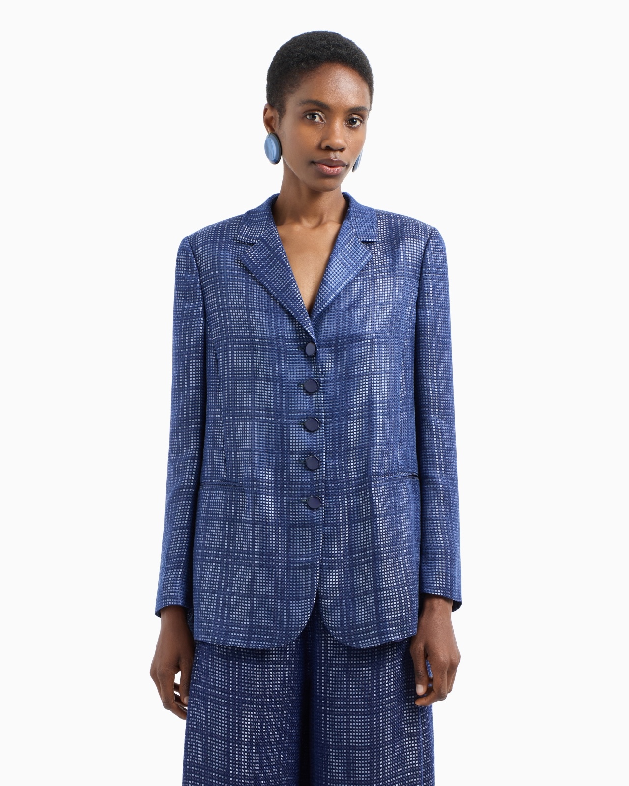CUPRO-BLEND SINGLE-BREASTED BLAZER WITH CHECK MOTIF - 3