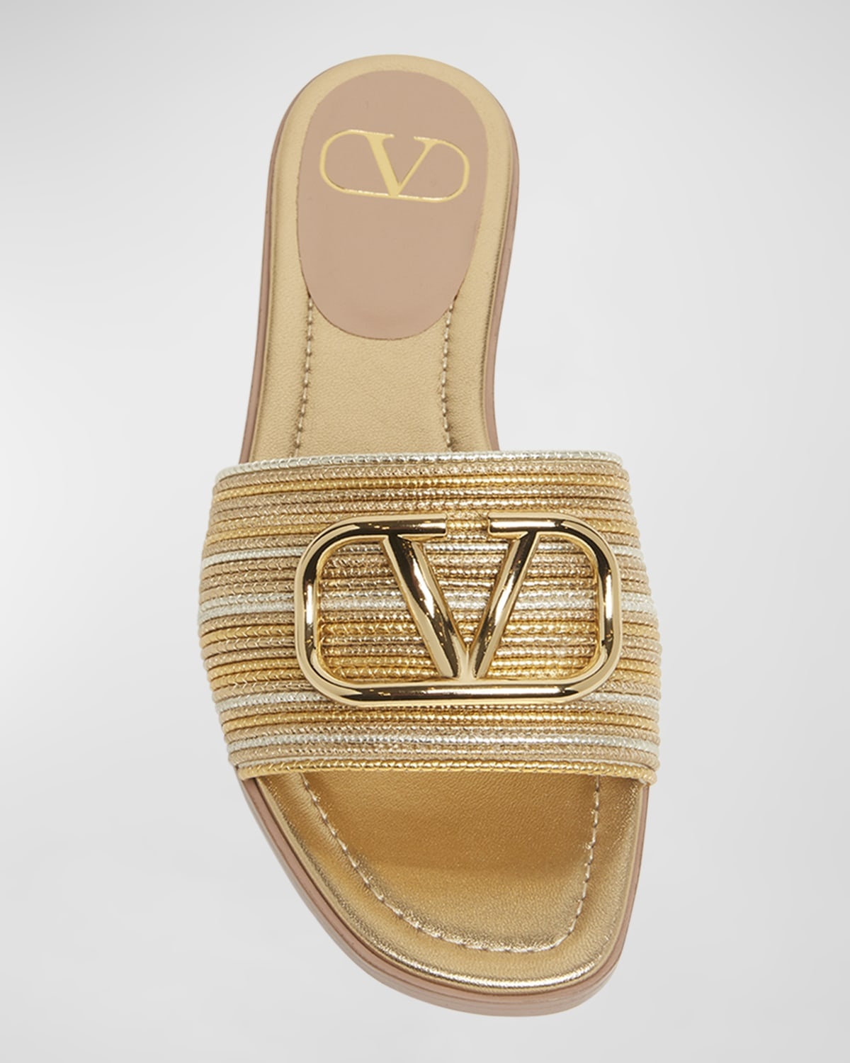 VLogo Metallic Flat Slide Sandals - 5