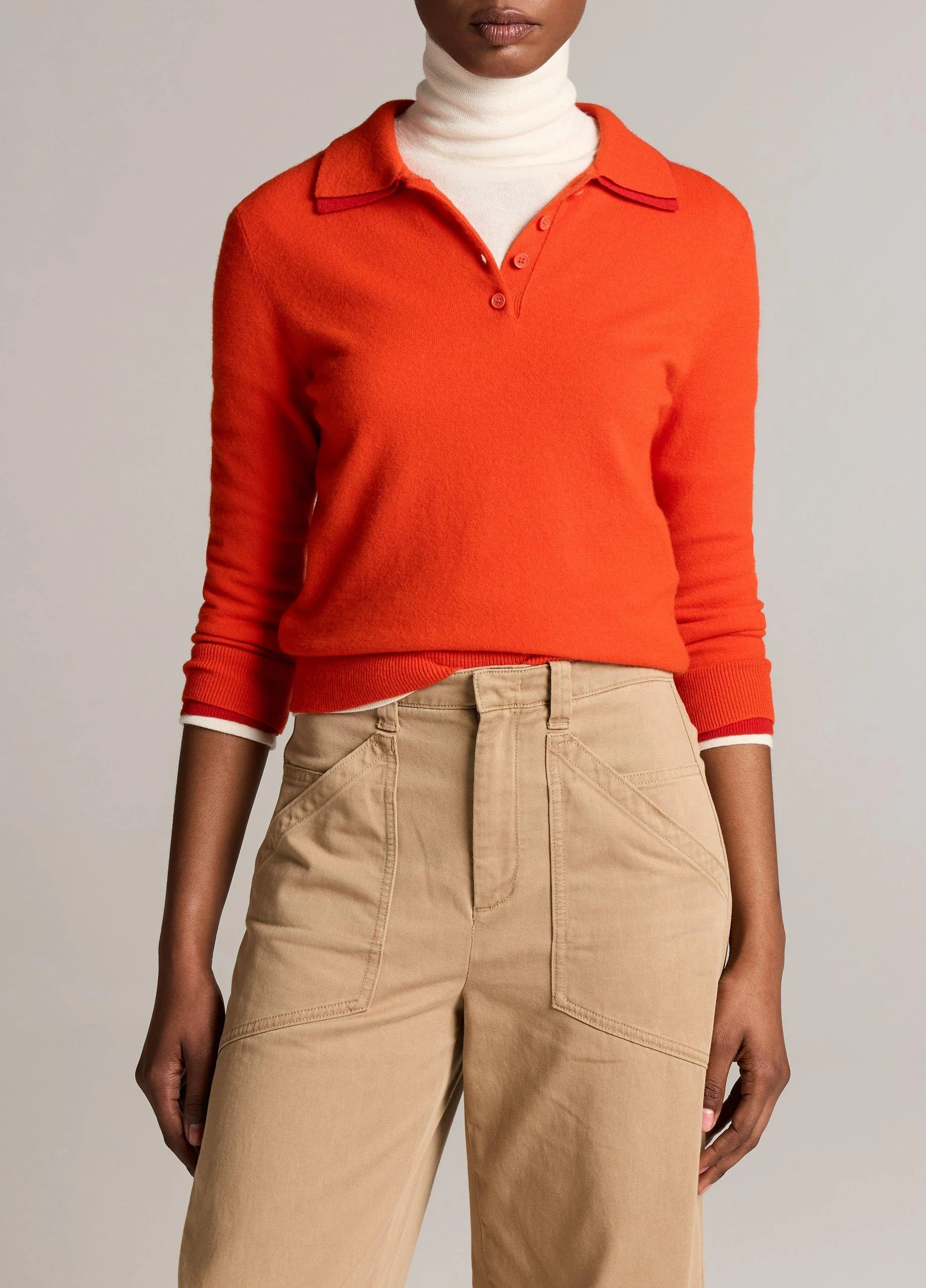Double-Trim Merino Wool & Cashmere-Blend Polo Sweater - 1