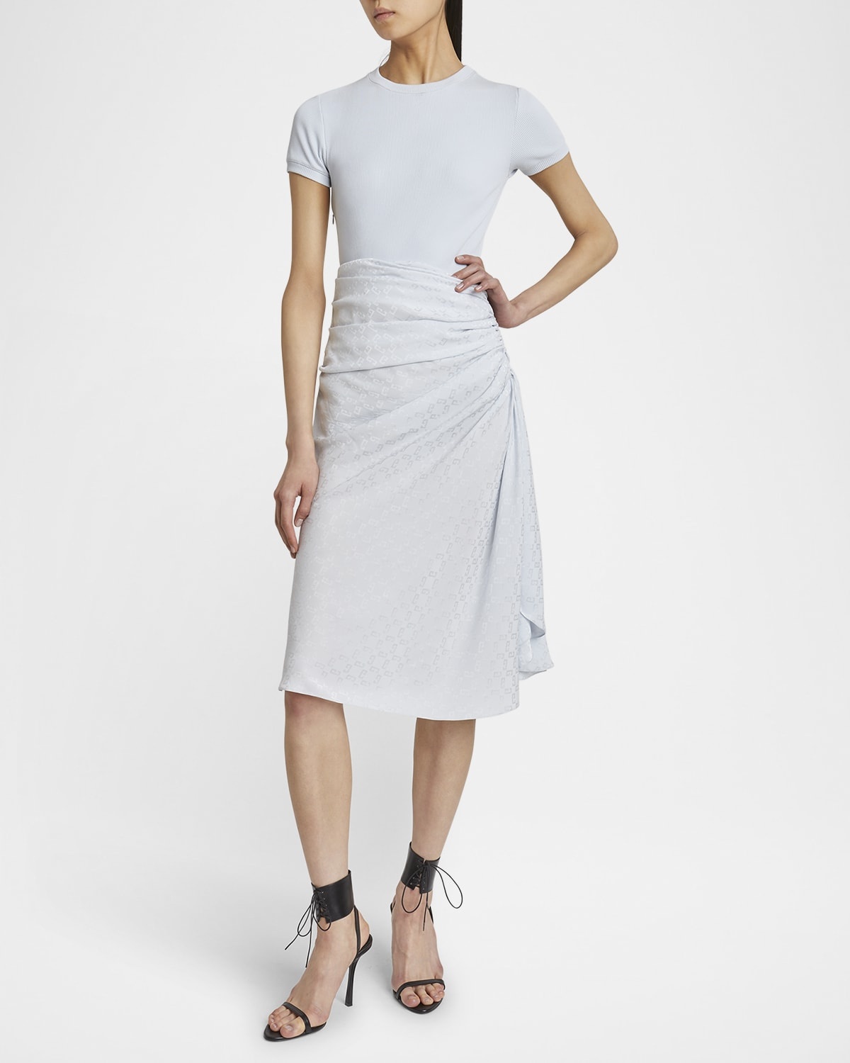 Ruched Monogram Draped Silk Midi Dress - 4