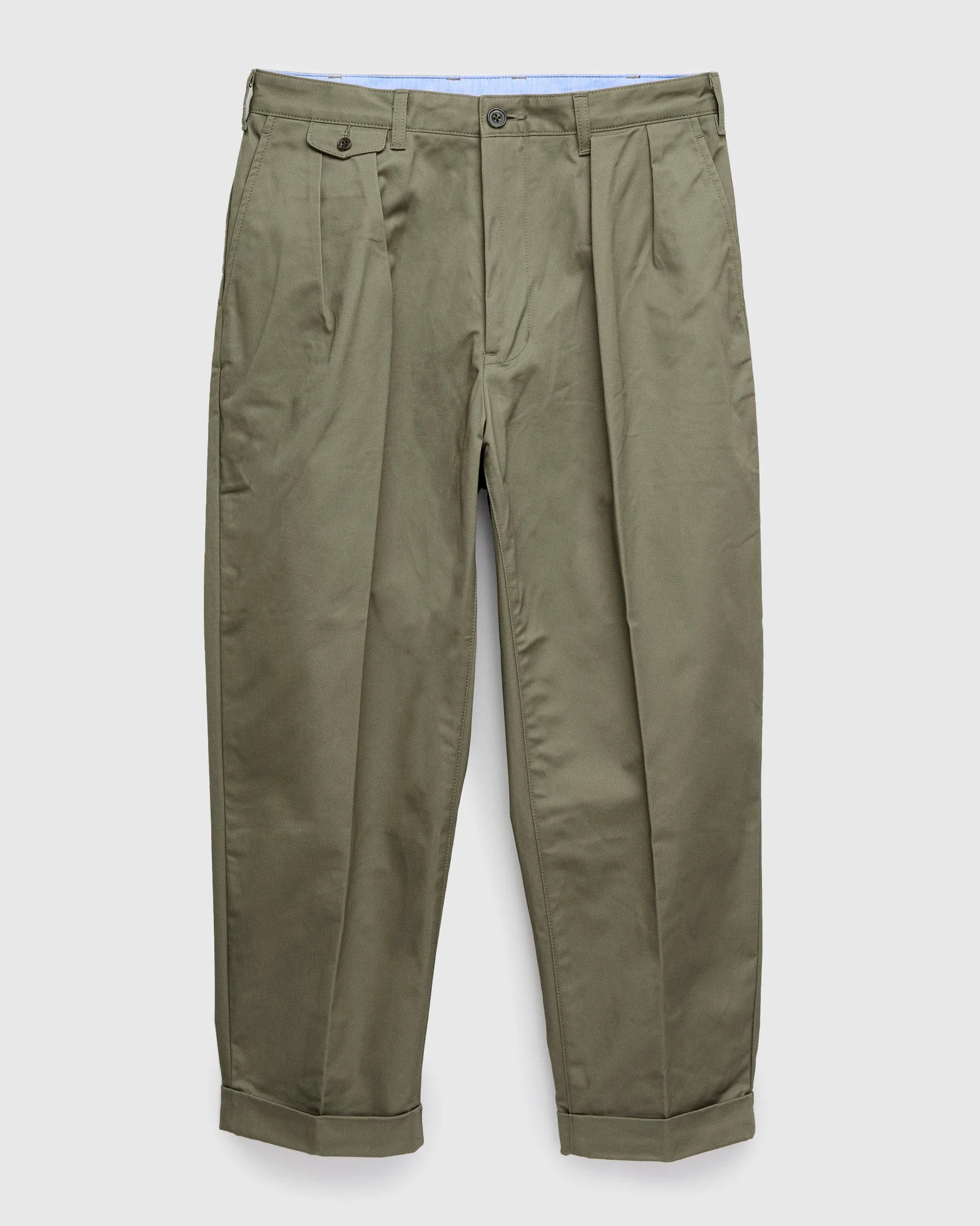 2-Pleat Twill Trousers in Olive - 1